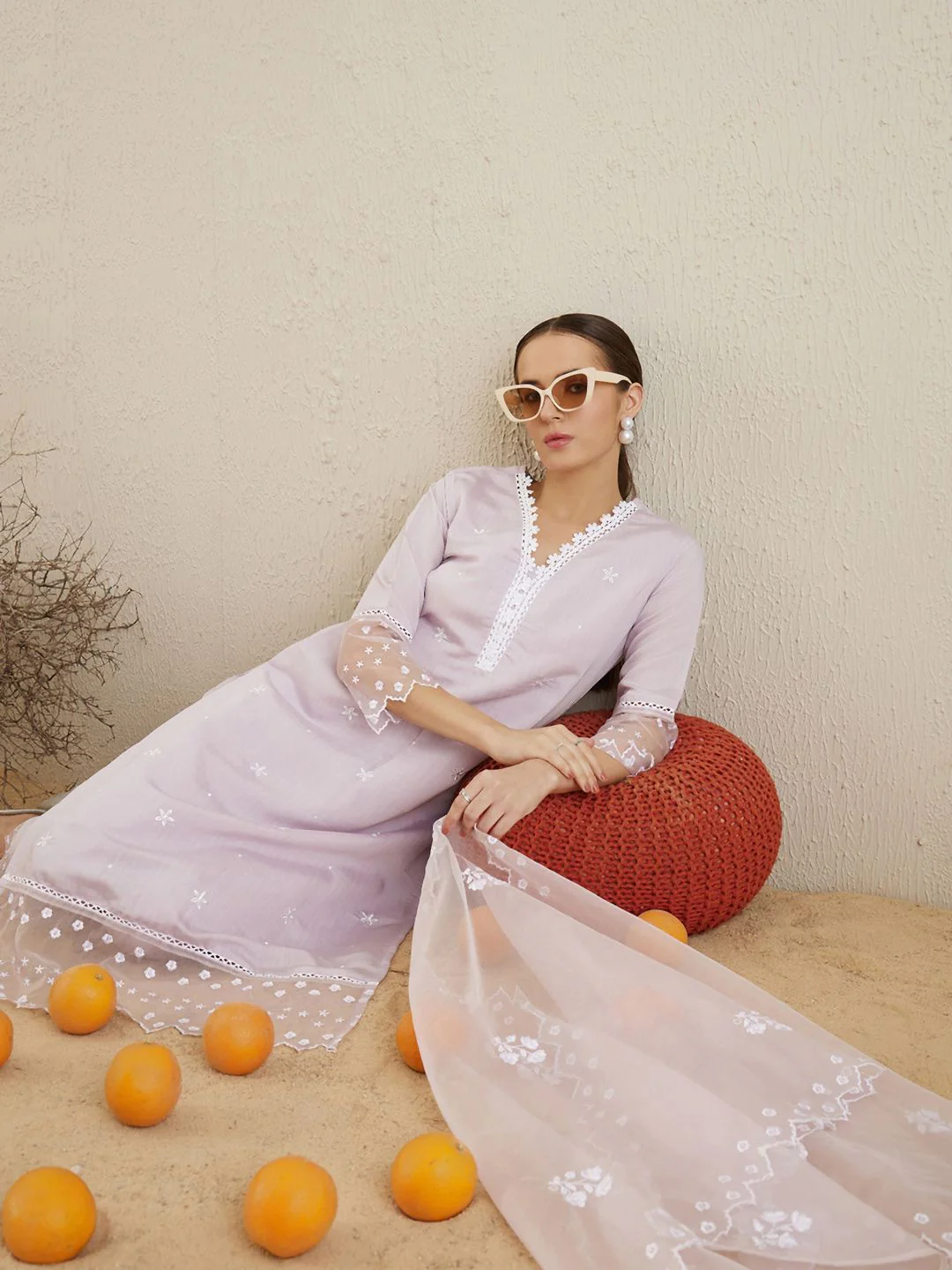 Indo Era Floral Embroidered V-Neck Thread Work Kurta with Trousers & With Dupatta - Image 7