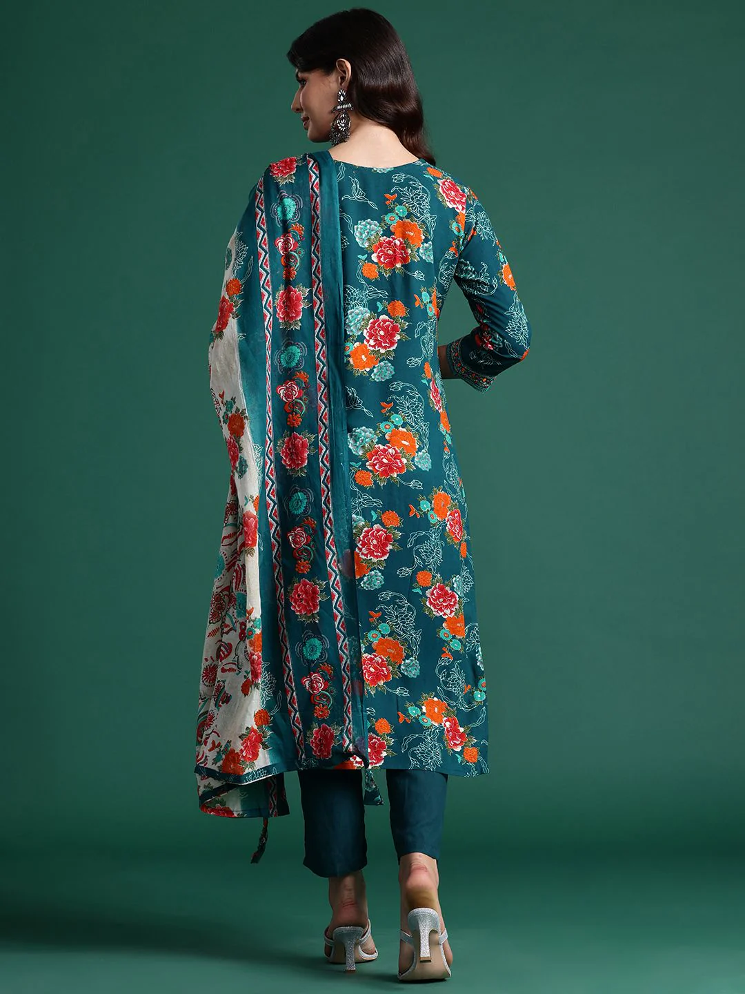 Indo Era Floral Printed Mirror Work Kurta with Trousers & With Dupatta - Image 7