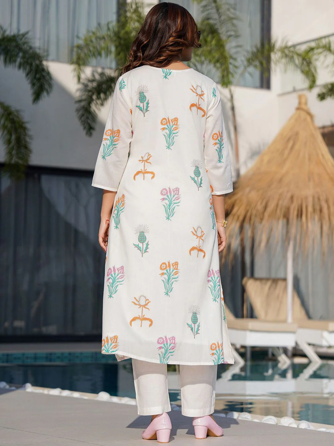 Indo Era Floral Printed Pure Cotton A-Line Kurta with Trousers - Image 5