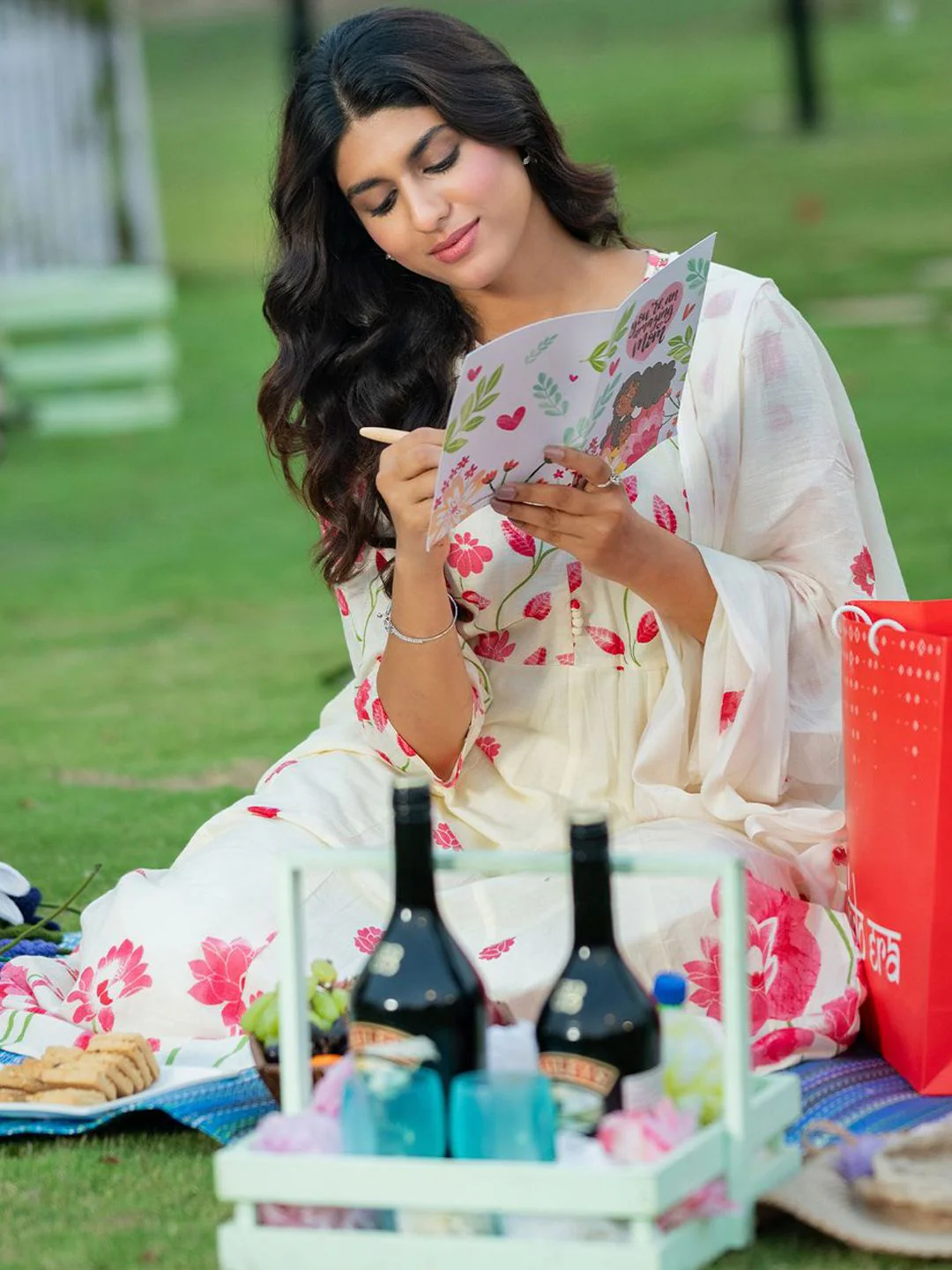 Indo Era Floral Printed Pure Cotton Anarkali Kurta With Trousers & Dupatta - Image 5