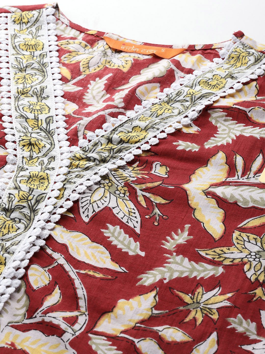 Indo Era Floral Printed Pure Cotton Kurta With Trousers & Dupatta - Image 3