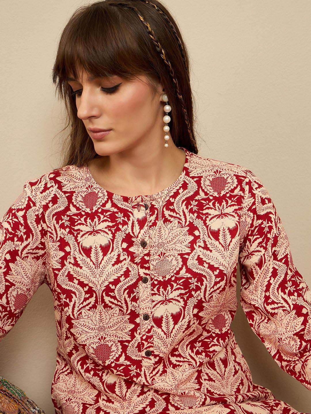 Indo Era Floral Printed Round Neck Straight Kurta - Image 5