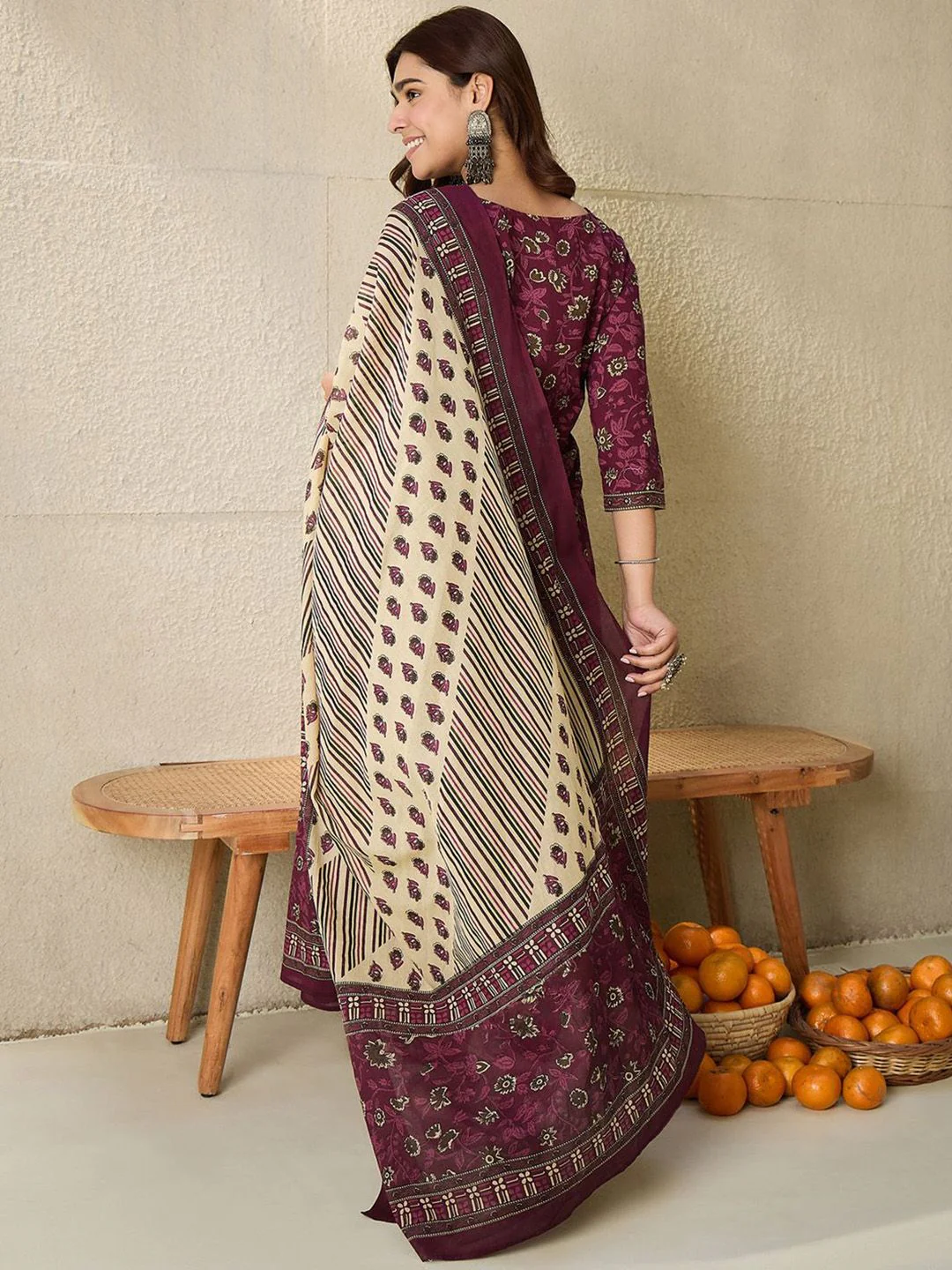 Indo Era Floral Printed V Neck Pure Cotton Kurta With Salwar & Dupatta - Image 6