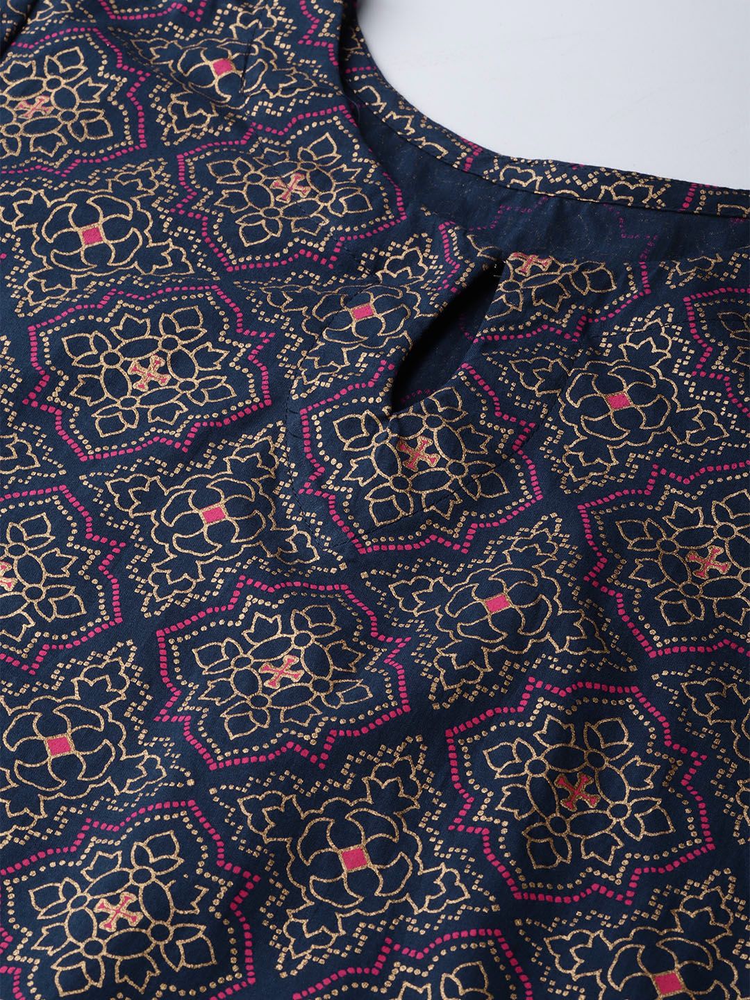 Indo Era Midnight Blue Foil Print Persian Mandala Pure Cotton Kurta Set - Image 2