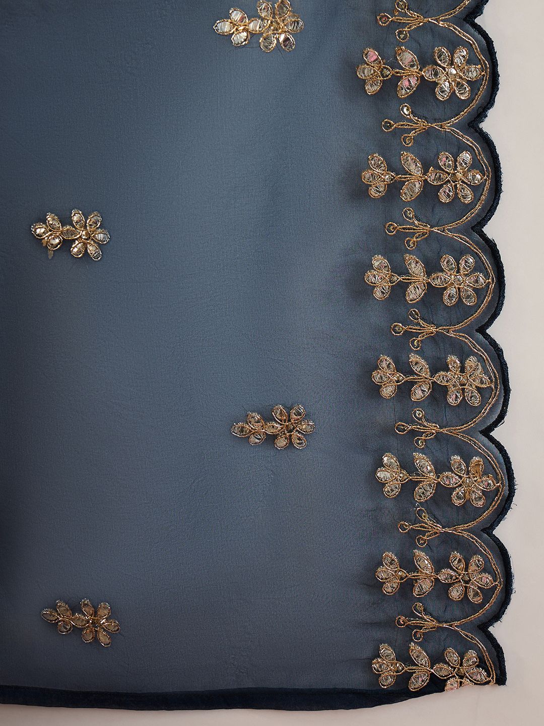 Indo Era Notched Neck Ethnic Motifs Embroidered Gotta Patti Kurta with Trouser & Dupatta - Image 4