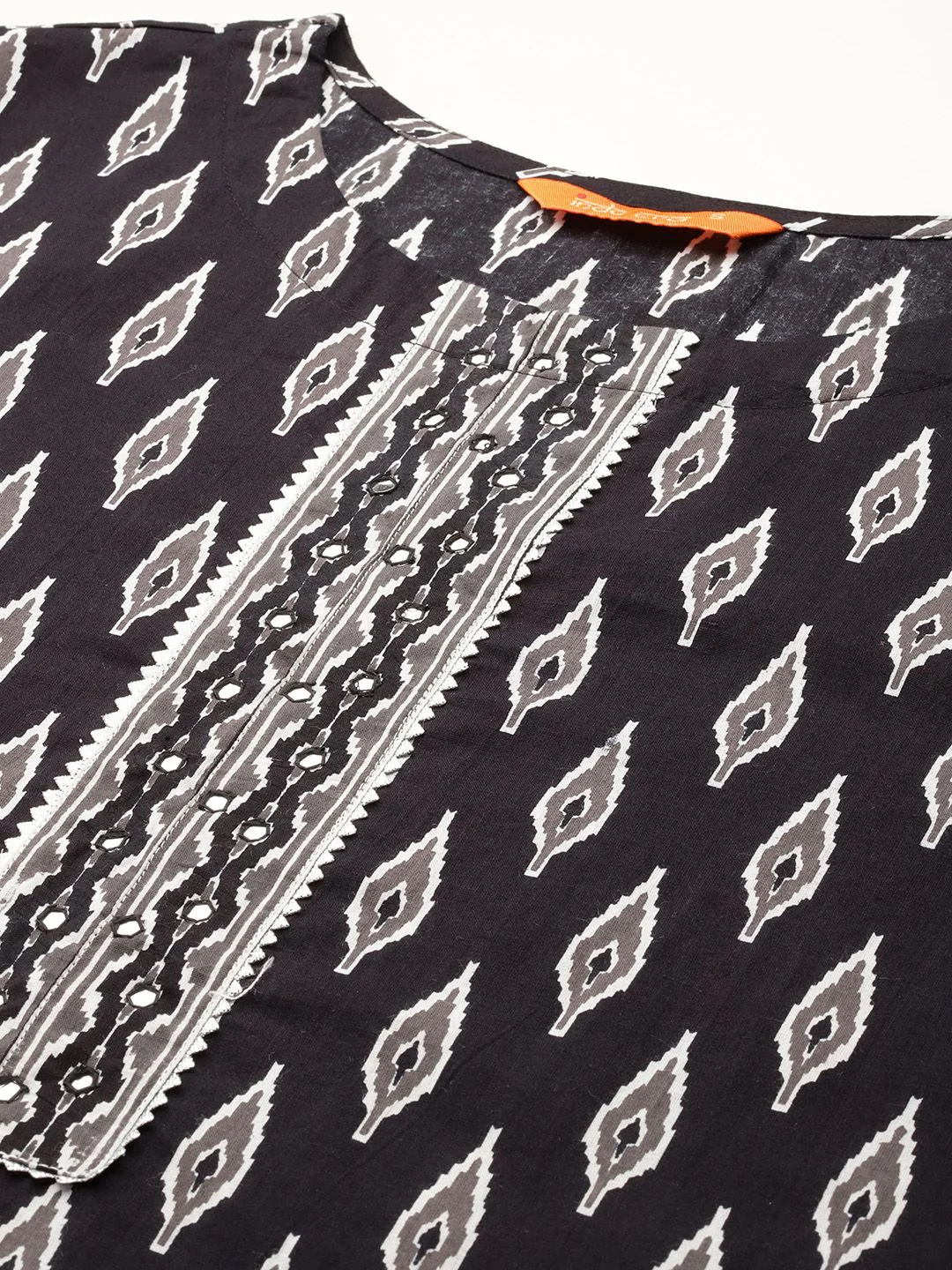 Indo Era Printed Mirror Work Pure Cotton Kurta With Palazzos & Dupatta - Image 2