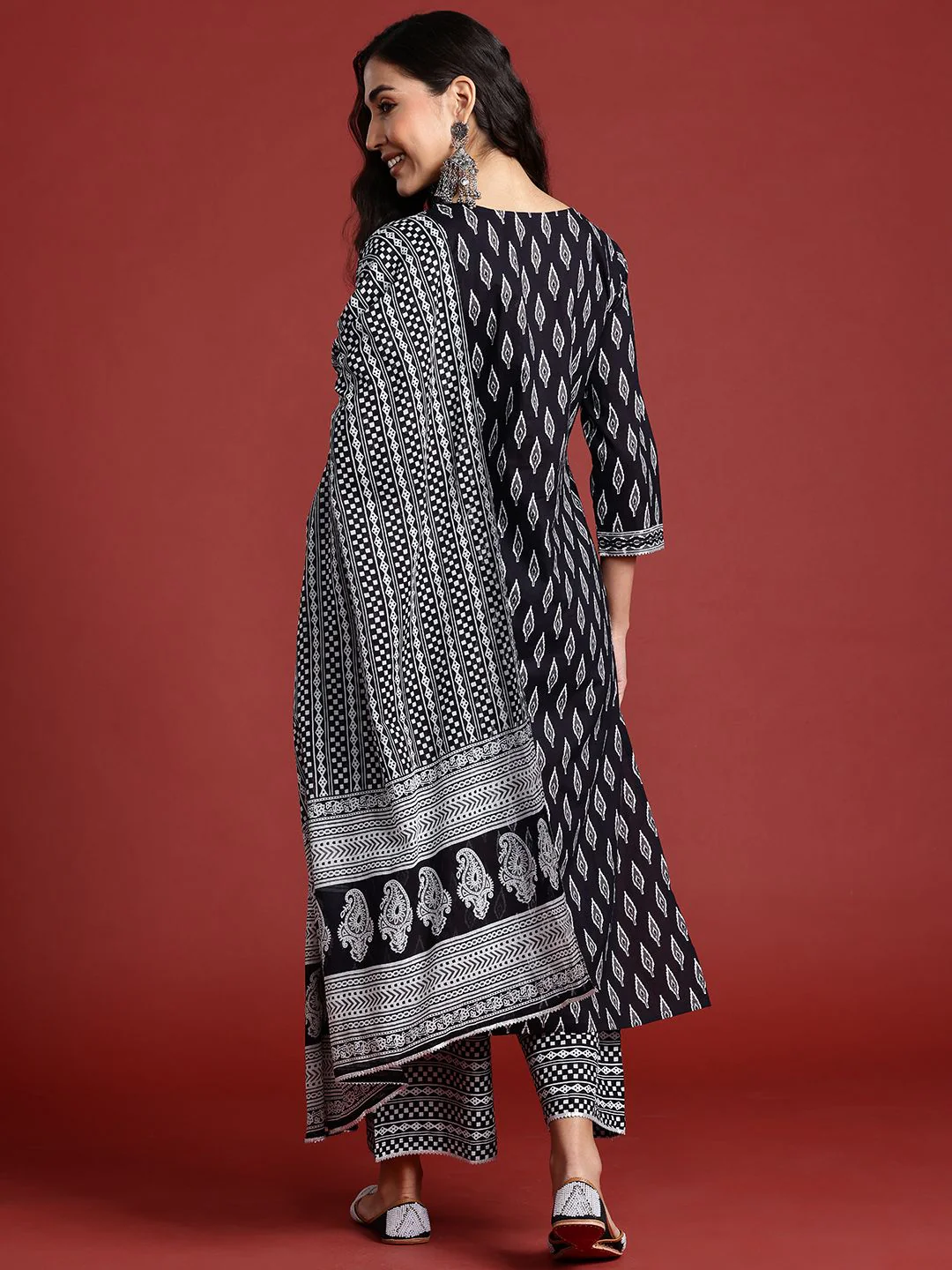 Indo Era Printed Mirror Work Pure Cotton Kurta With Palazzos & Dupatta - Image 7