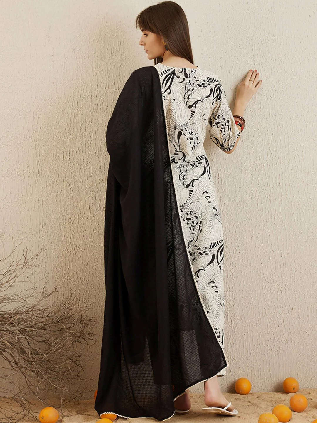 Indo Era Printed Regular Mirror Work Pure Cotton Kurta with Trousers & Dupatta - Image 4