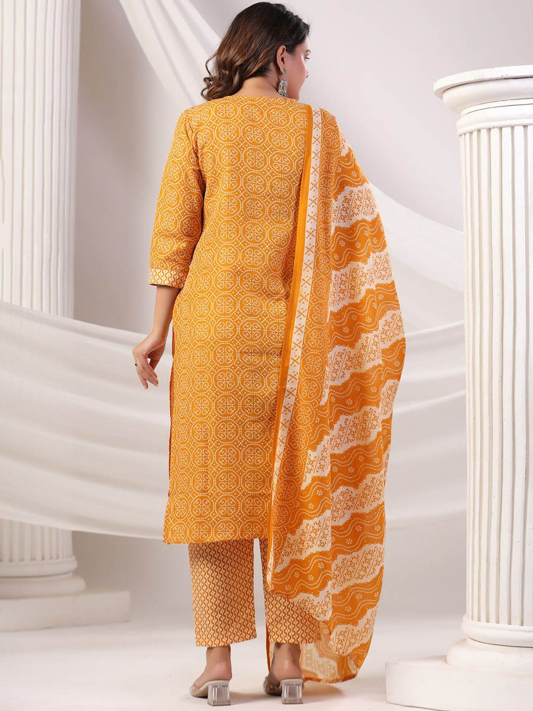 Indo Era Women Bandhani Printed Regular Mirror Work Kurta Trousers With Dupatta - Image 4