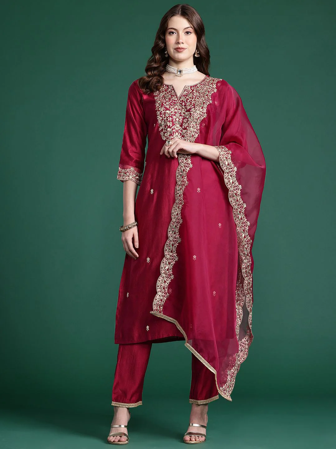 Indo Era Women Embroidered Straight Kurta Set