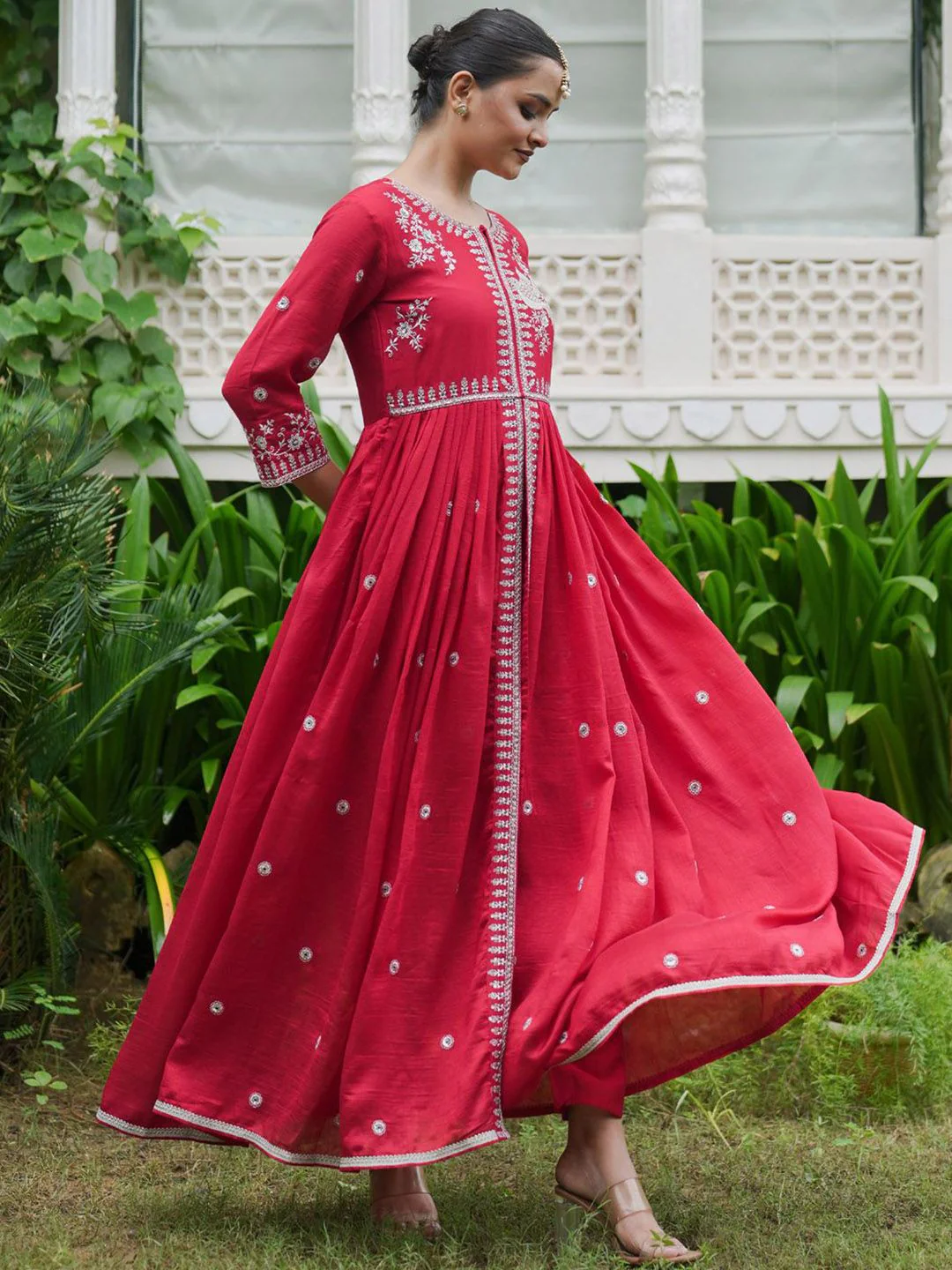 Indo Era Women Ethnic Motifs Embroidered Empire Kurta with Trousers - Image 5