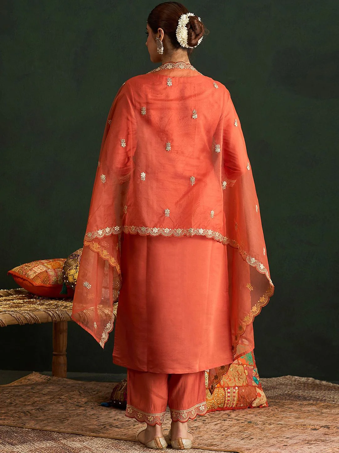 Indo Era Women Ethnic Motifs Embroidered Regular Gotta Patti Kurta with Trousers & With Dupatta - Image 6