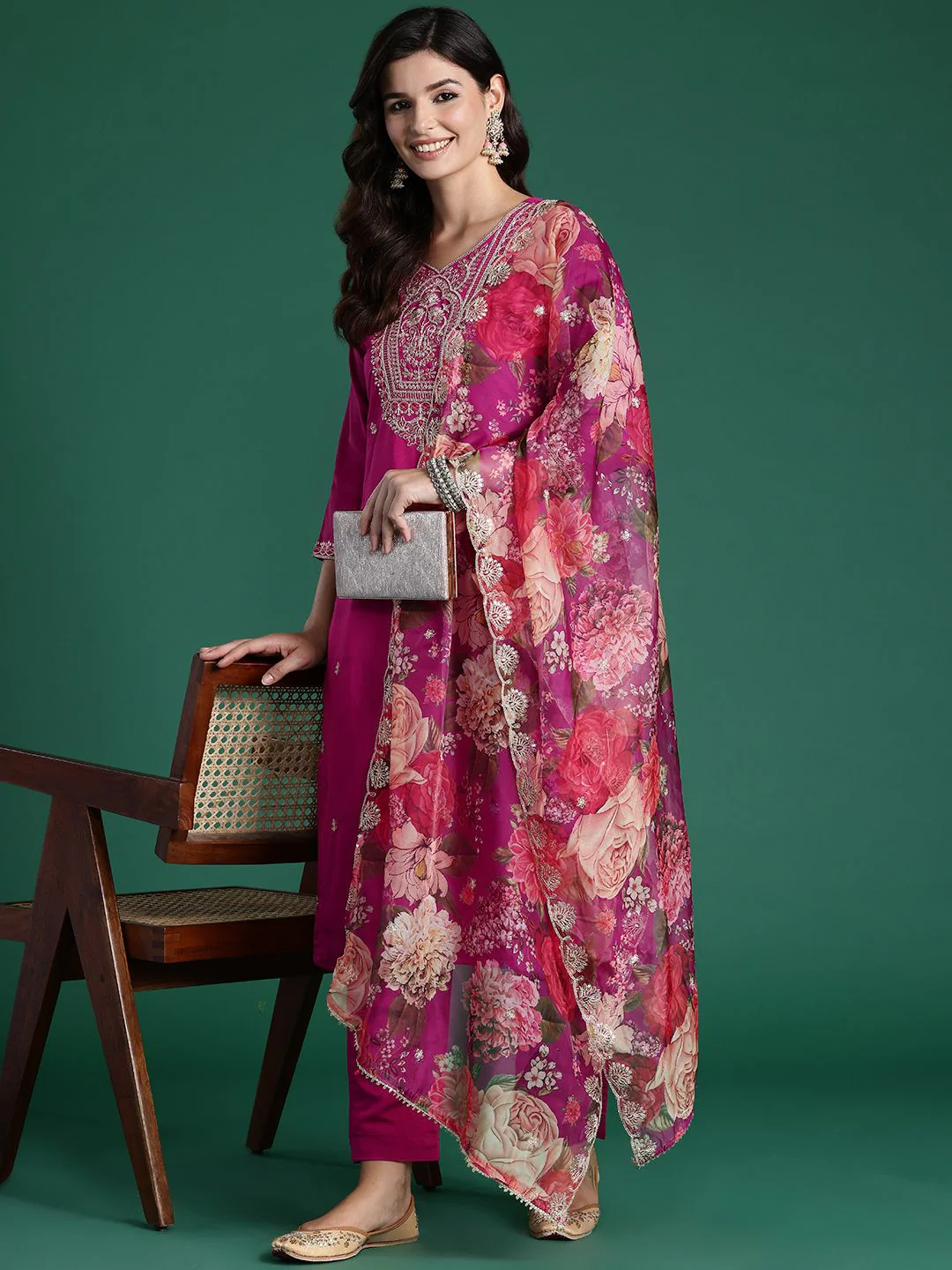 Indo Era Women Ethnic Motifs Embroidered Regular Kurta with Trousers & With Dupatta - Image 2