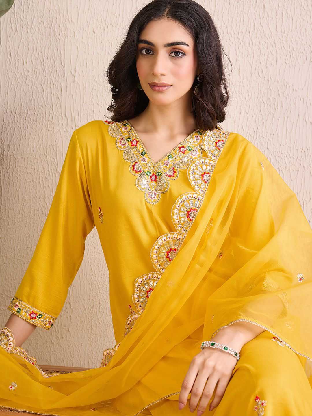Indo Era Women Ethnic Motifs Embroidered Regular Kurta with Trousers & With Dupatta