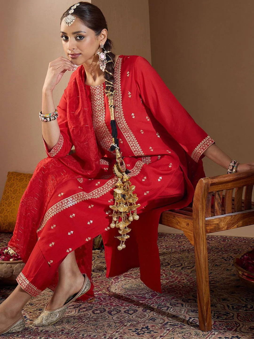 Indo Era Women Ethnic Motifs Embroidered Regular Sequinned Kurta with Trousers & With Dupatta