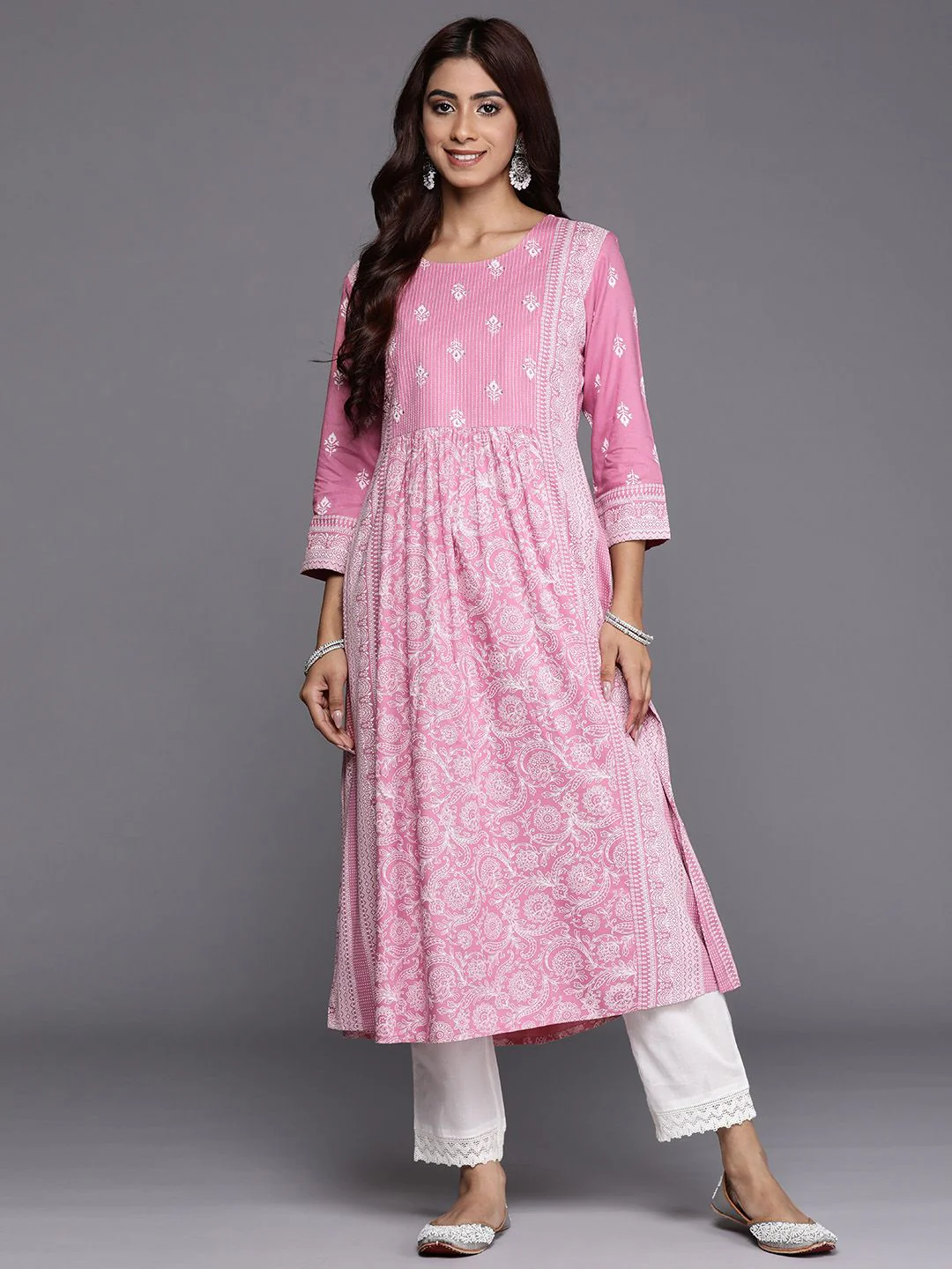 Indo Era Women Ethnic Motifs Printed Kantha Work Kurta - Image 3
