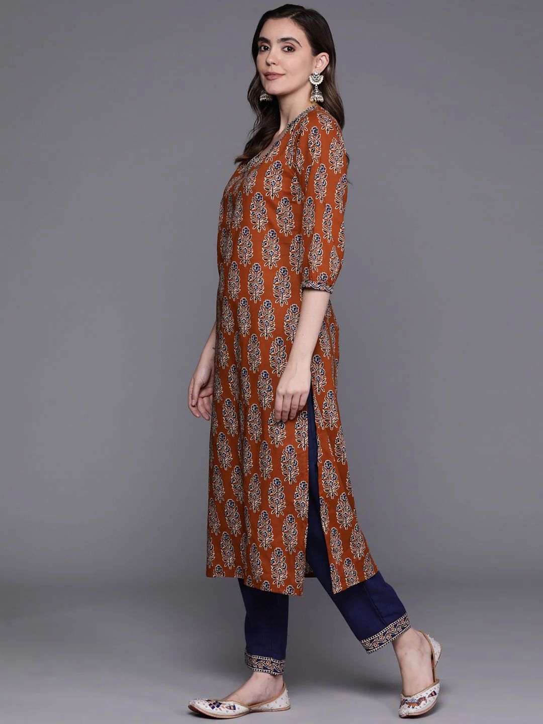 Indo Era Women Ethnic Motifs Printed Pure Cotton Kurta with Trousers & With Dupatta - Image 6