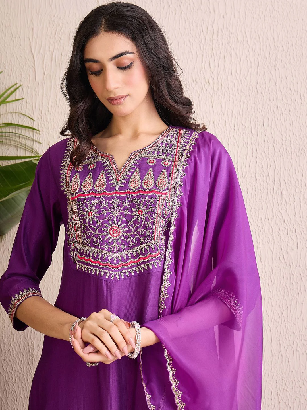 Indo Era Women Ethnic Motifs Yoke Design Regular Liva Kurta with Trousers & With Dupatta - Image 2
