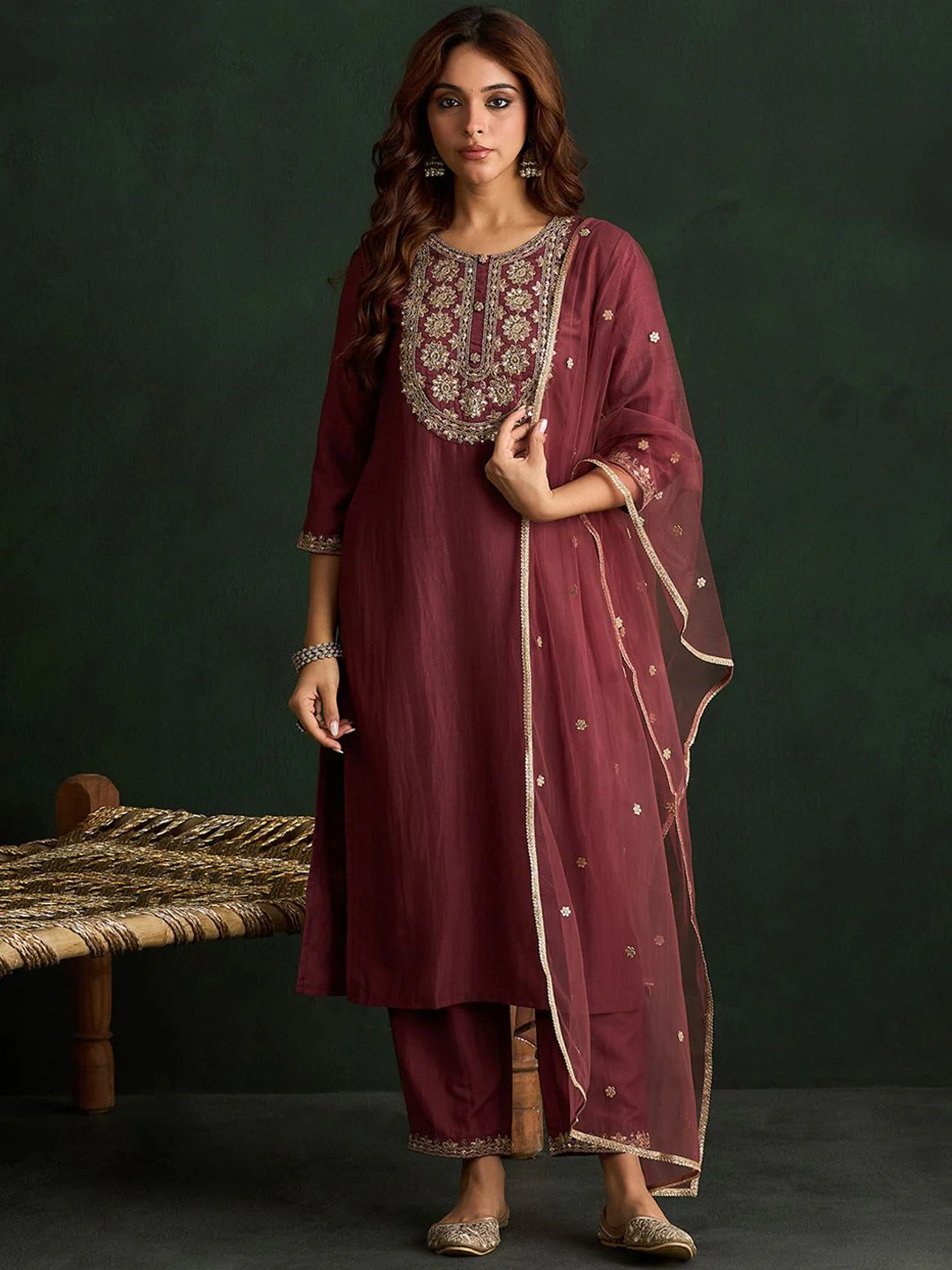 Indo Era Women Floral Embroidered Regular Kurta with Trousers & With Dupatta - Image 2