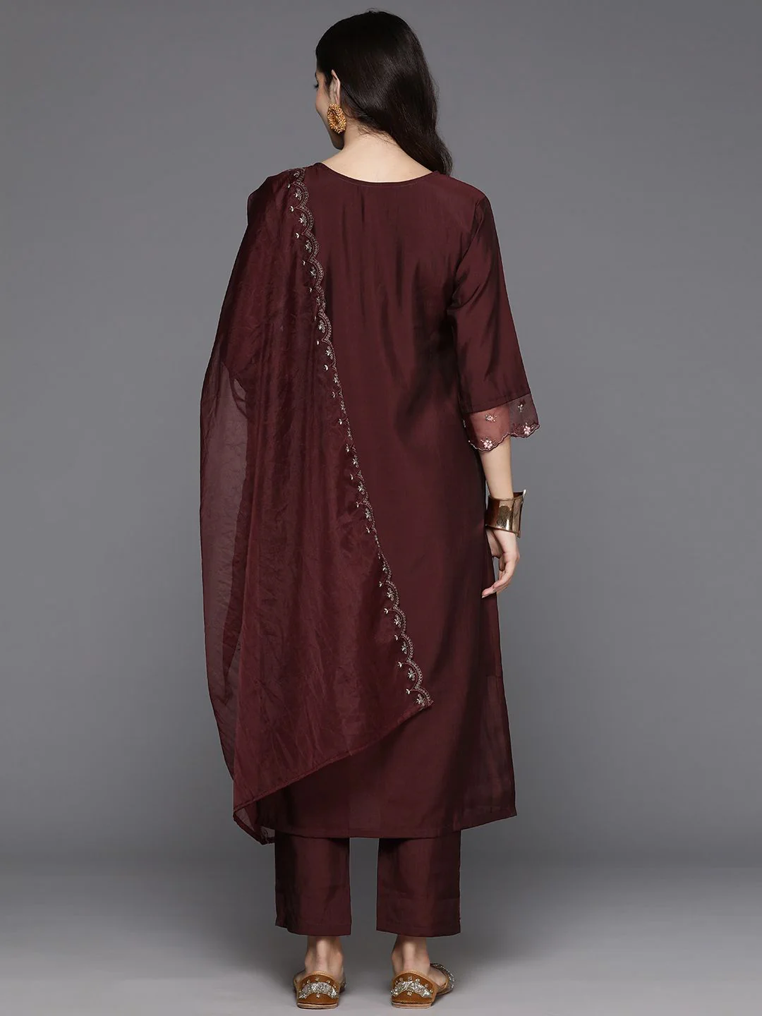 Indo Era Women Floral Embroidered Regular Sequinned Kurta with Trousers & With Dupatta - Image 7