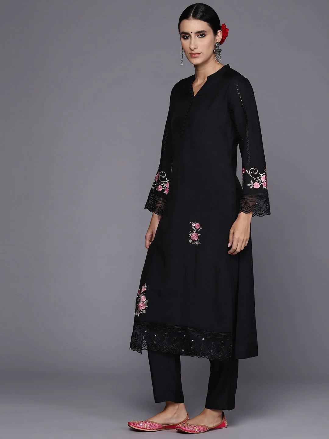 Indo Era Women Floral Embroidered Regular Thread Work Kurta with Trousers & Dupatta - Image 7