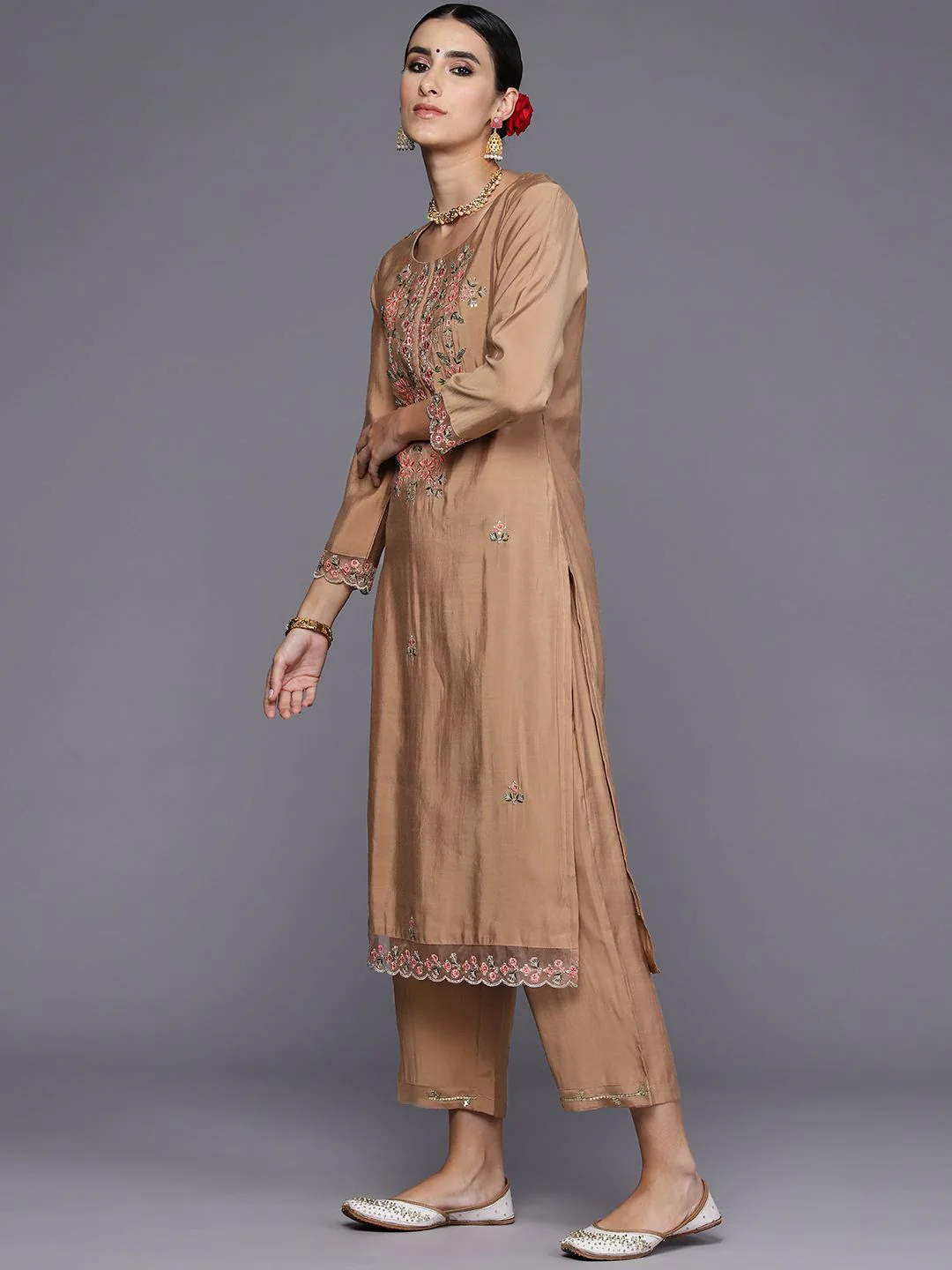 Indo Era Women Floral Embroidered Regular Thread Work Kurta with Trousers & With Dupatta - Image 6