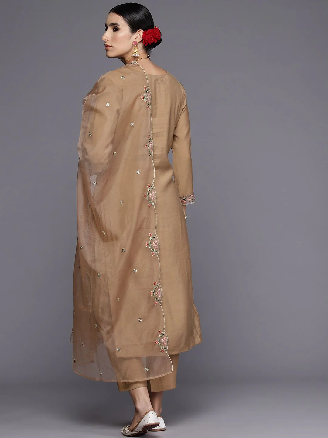 Indo Era Women Floral Embroidered Regular Thread Work Kurta with Trousers & With Dupatta - Image 7