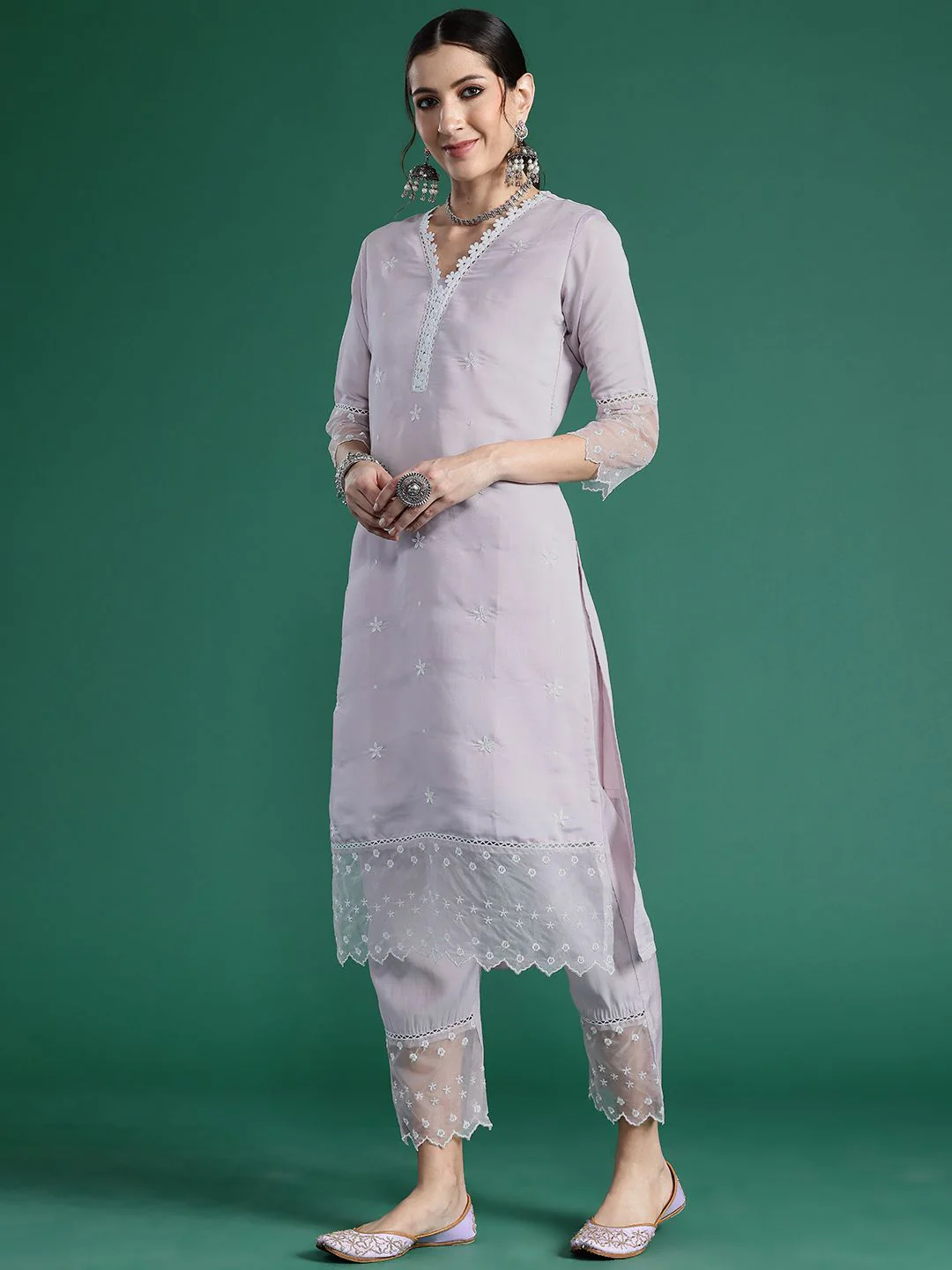Indo Era Women Floral Embroidered Regular Thread Work Kurta with Trousers & With Dupatta - Image 4