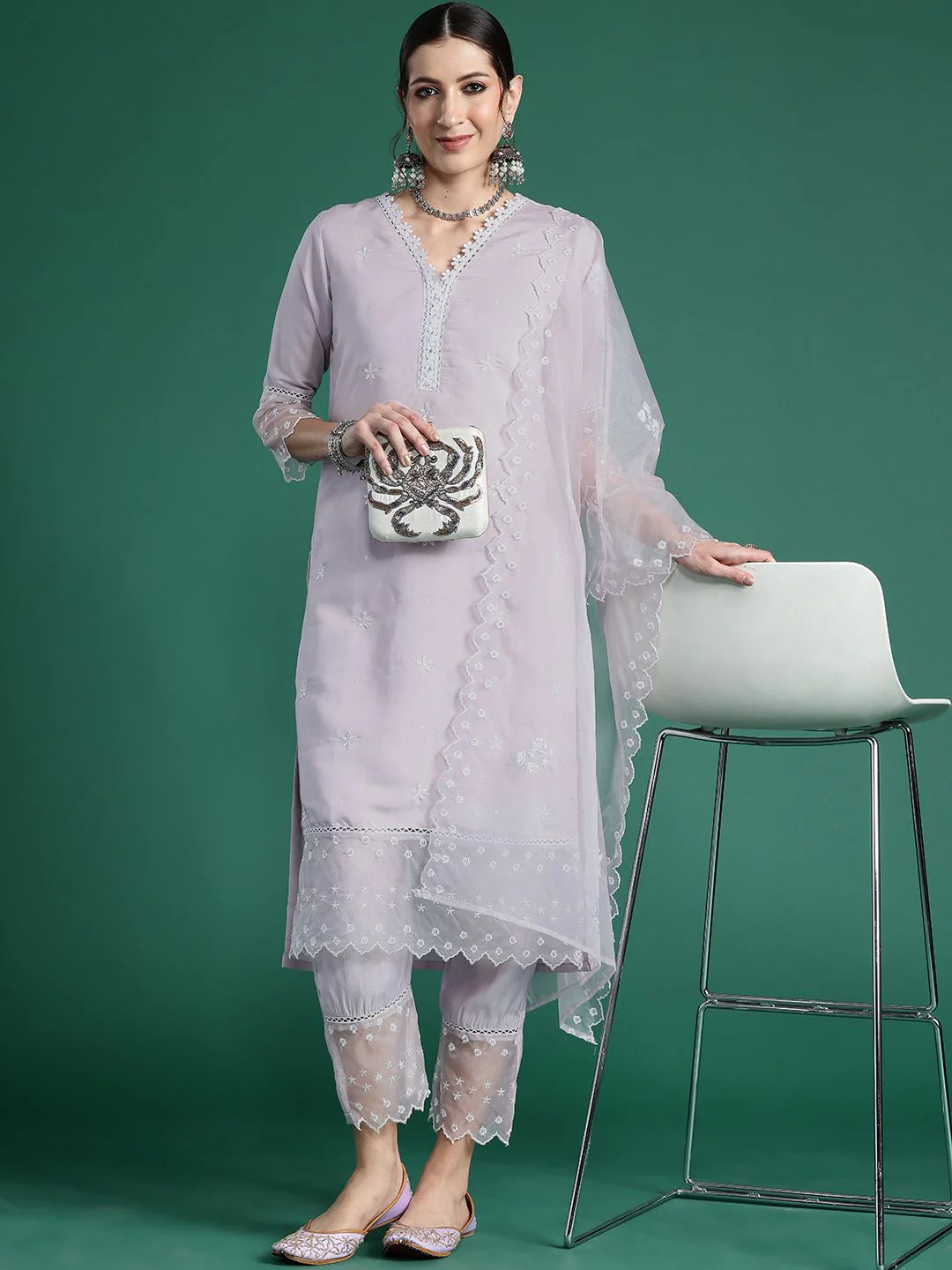 Indo Era Women Floral Embroidered Regular Thread Work Kurta with Trousers & With Dupatta - Image 7