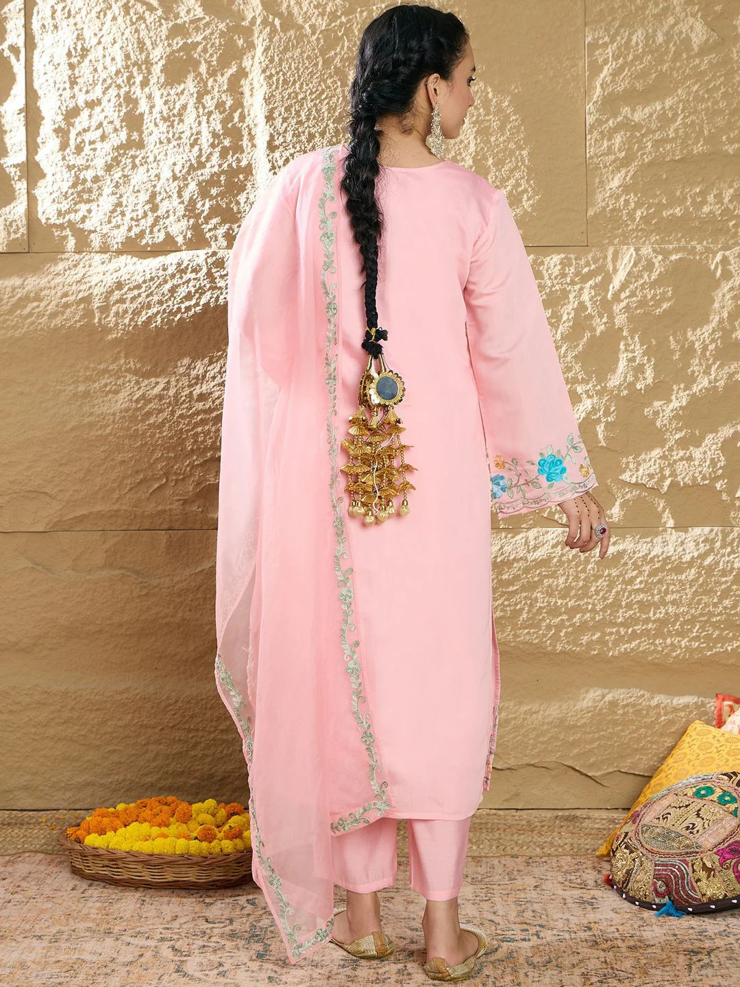 Indo Era Women Floral Embroidered Regular Thread Work Kurta with Trousers & With Dupatta - Image 6