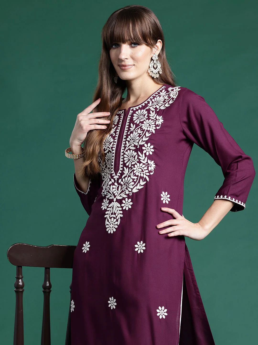 Indo Era Women Floral Embroidered Thread Work Kurta - Image 3
