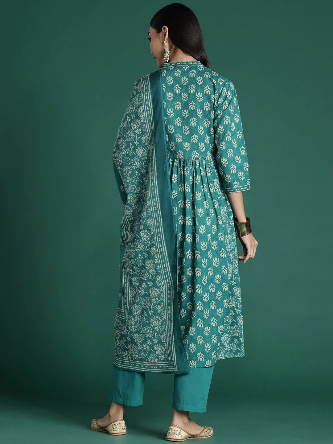 Indo Era Women Floral Printed Empire Pure Cotton Kurta with Trousers & With Dupatta - Image 7