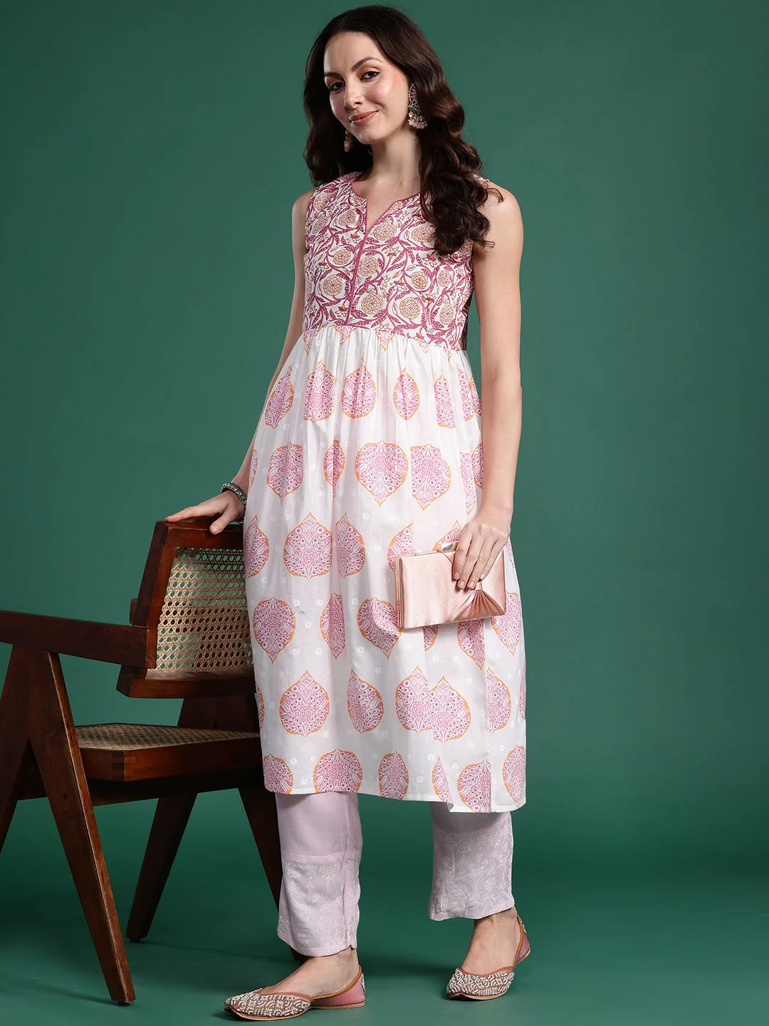 Indo Era Women Floral Printed Pure Cotton Anarkali Kurta - Image 6