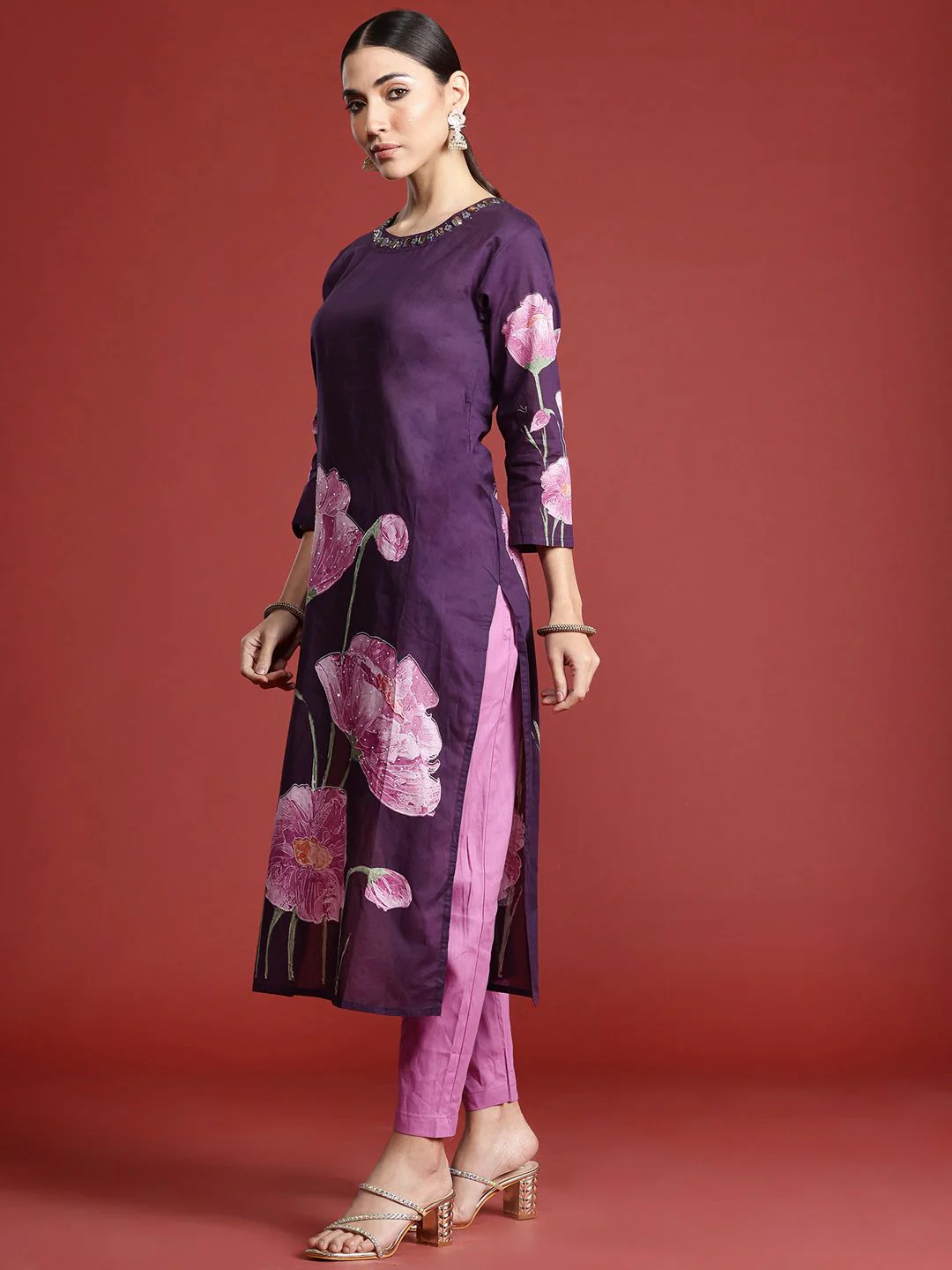 Indo Era Women Floral Printed Pure Cotton Kurta with Trousers & With Dupatta - Image 6