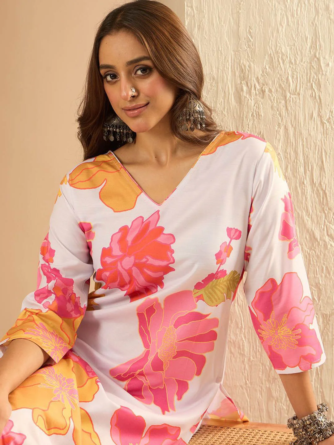 Indo Era Women Floral Printed Regular Kurta with Trousers - Image 3