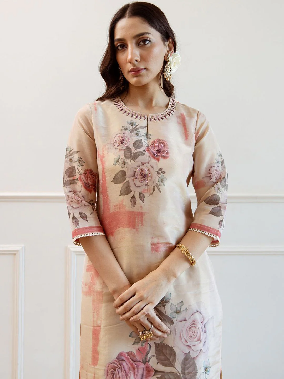 Indo Era Women Floral Printed Regular Kurta with Trousers Dupatta - Image 3