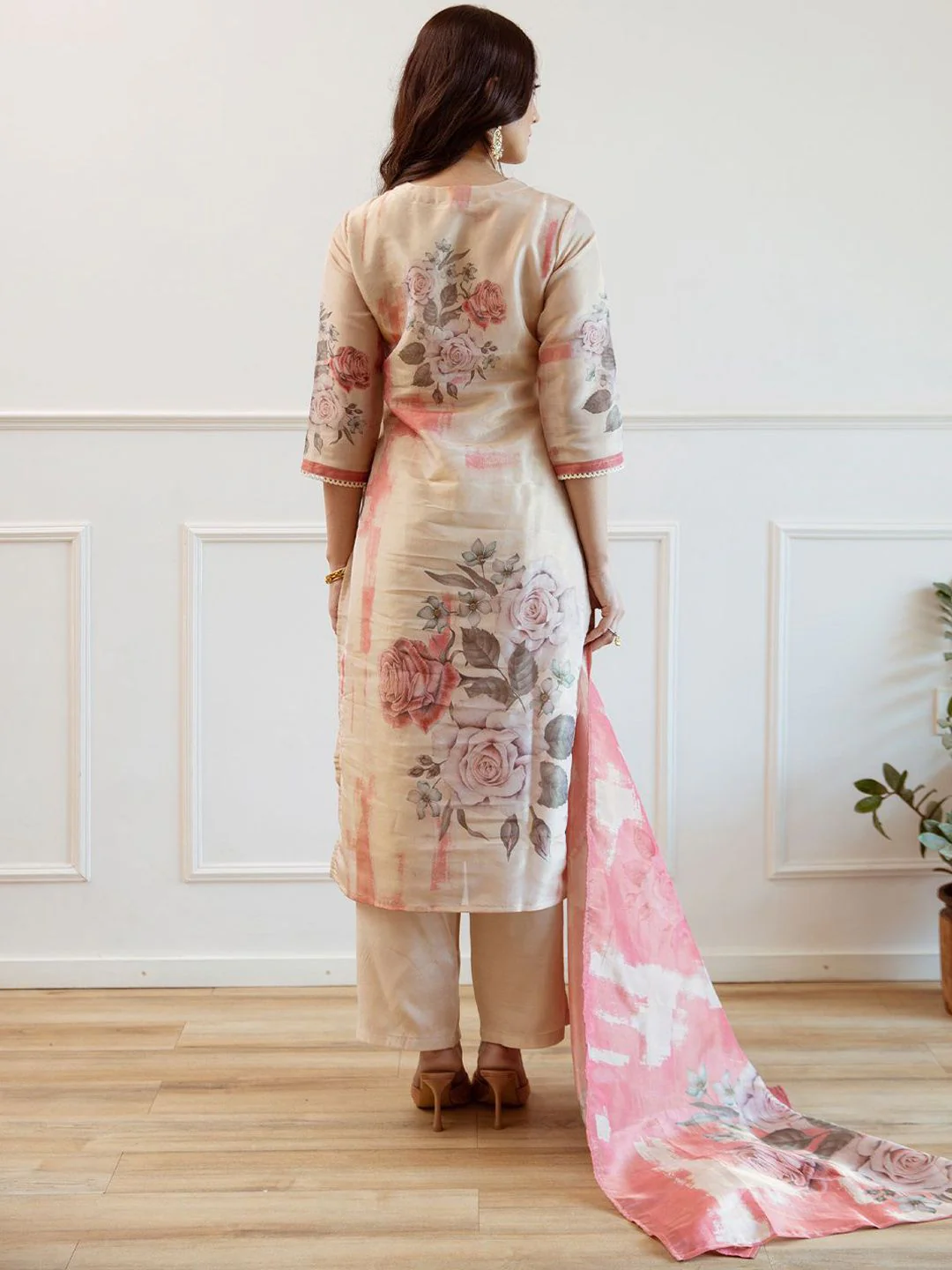 Indo Era Women Floral Printed Regular Kurta with Trousers Dupatta - Image 5