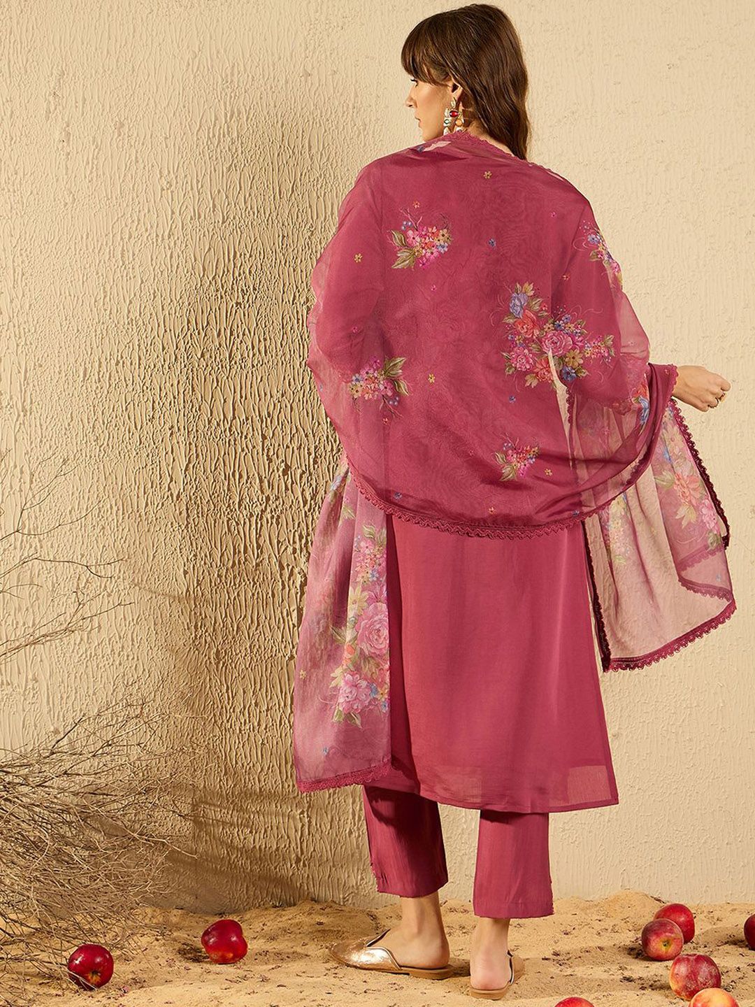 Indo Era Women Floral Yoke Design Regular Thread Work Kurta with Trousers & With Dupatta - Image 6