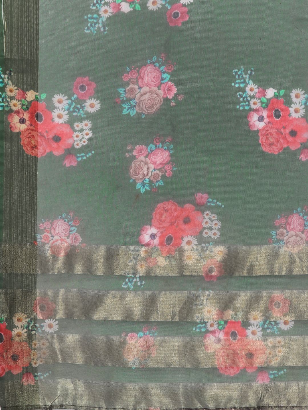 Indo Era Women Green Yoke Design Embroidered Liva Kurta with Palazzos & Dupatta - Image 5