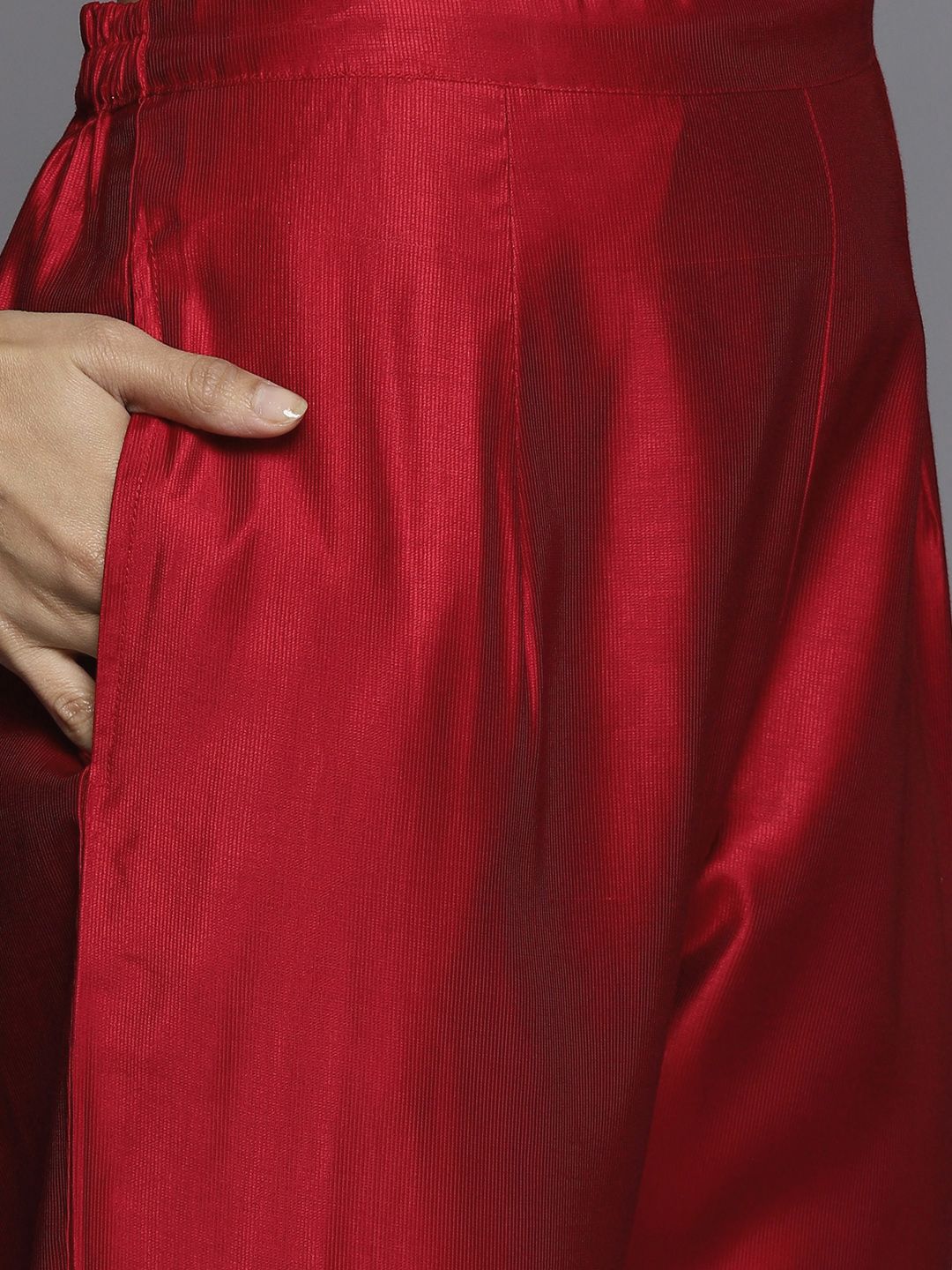Indo Era Women Red Ethnic Motifs Embroidered Sequinned Liva Kurta with Trousers & Dupatta - Image 3