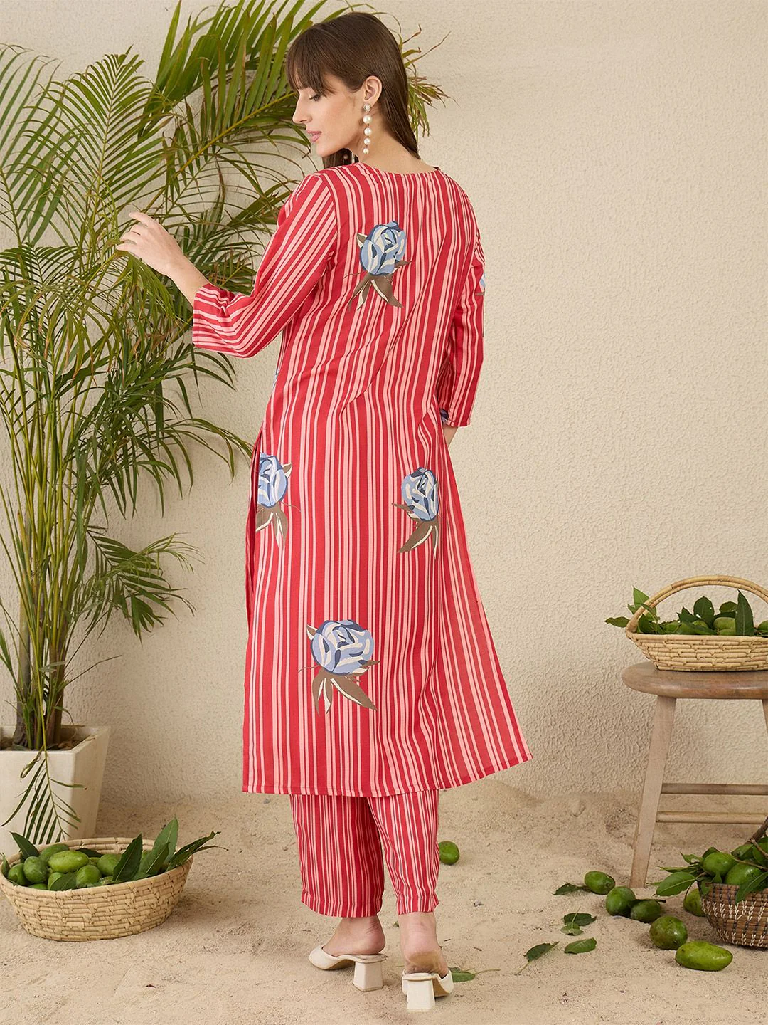 Indo Era Women Solid V-Neck Regular Kurta with Trousers - Image 6
