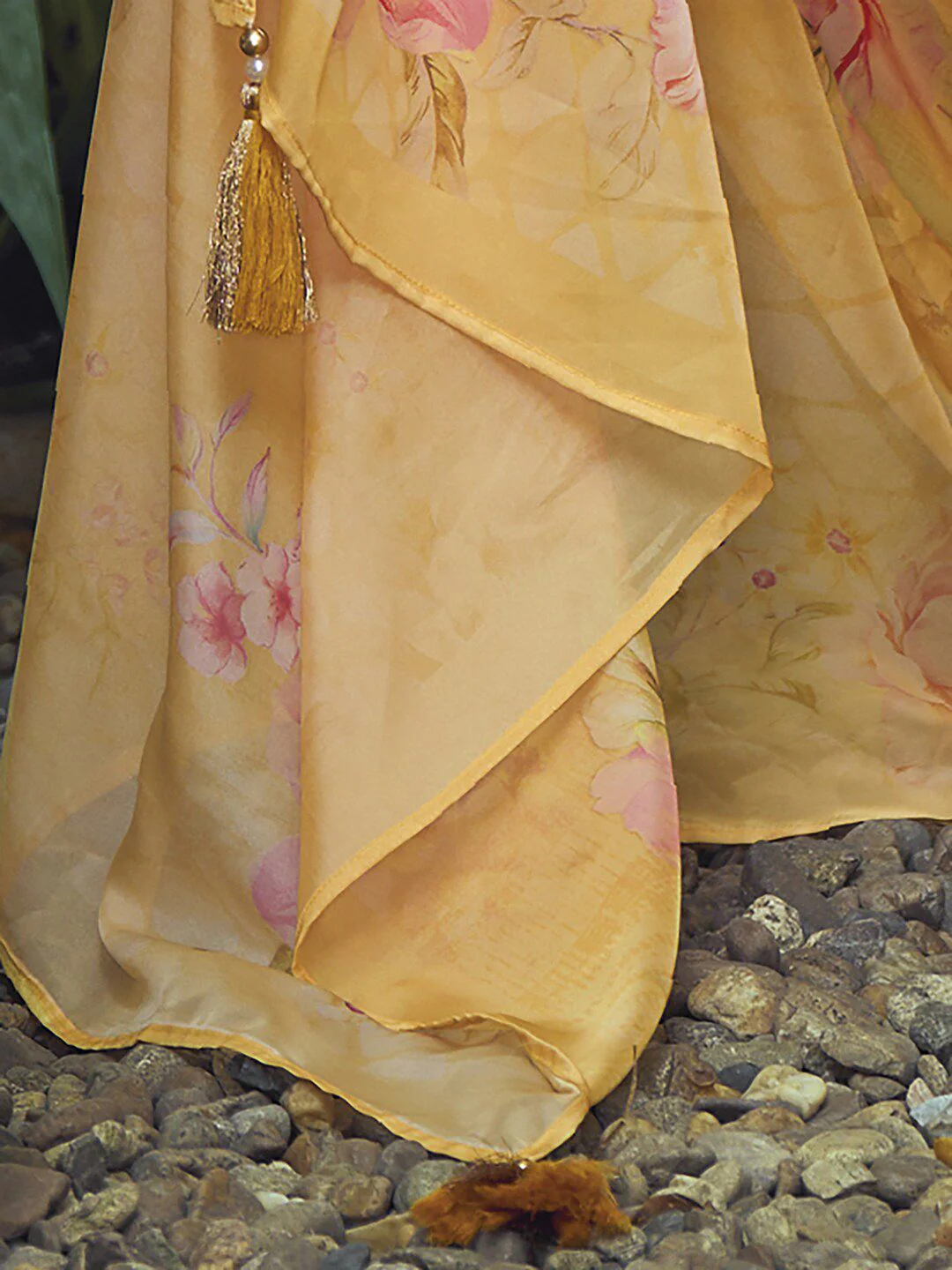 Indo Era Yellow Yoke Design Thread Work Pure Cotton Kurta With Trousers & Dupatta - Image 4