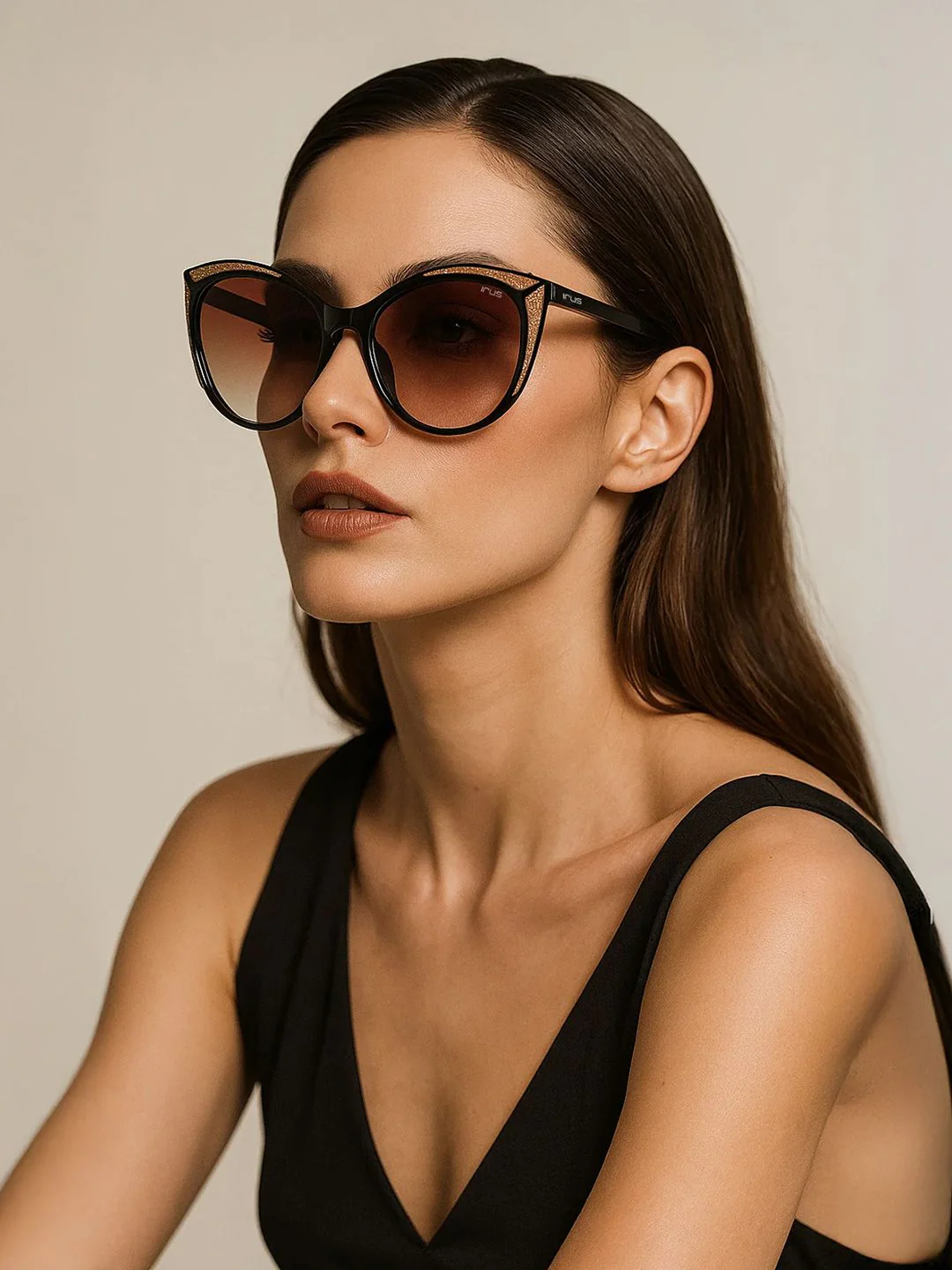 IRUS by IDEE Women Brown Lens & Black Cateye Sunglasses with UV Protected Lens IRS1094C2SG