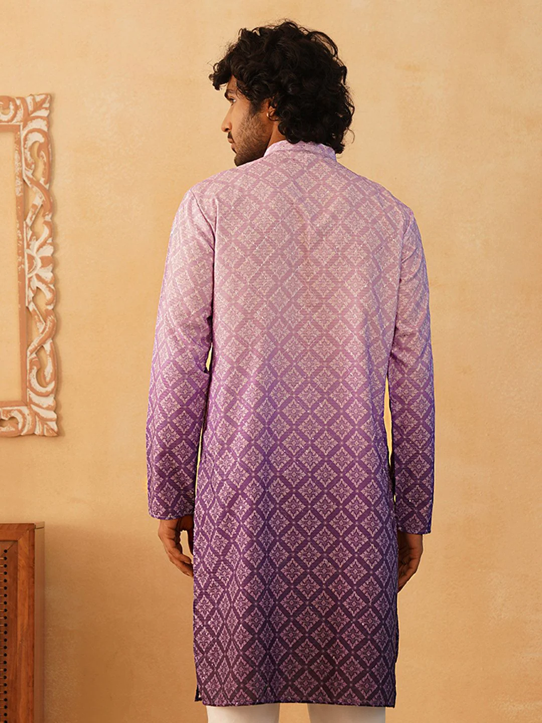 Jompers Band Collar Floral Printed Sequinned Straight Kurta - Image 3