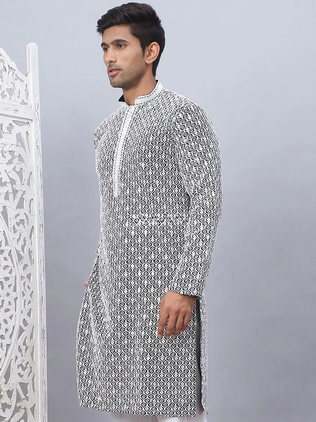 Jompers Chikankari Embroidered Mandarin Collar Cotton Straight Kurta - Image 6