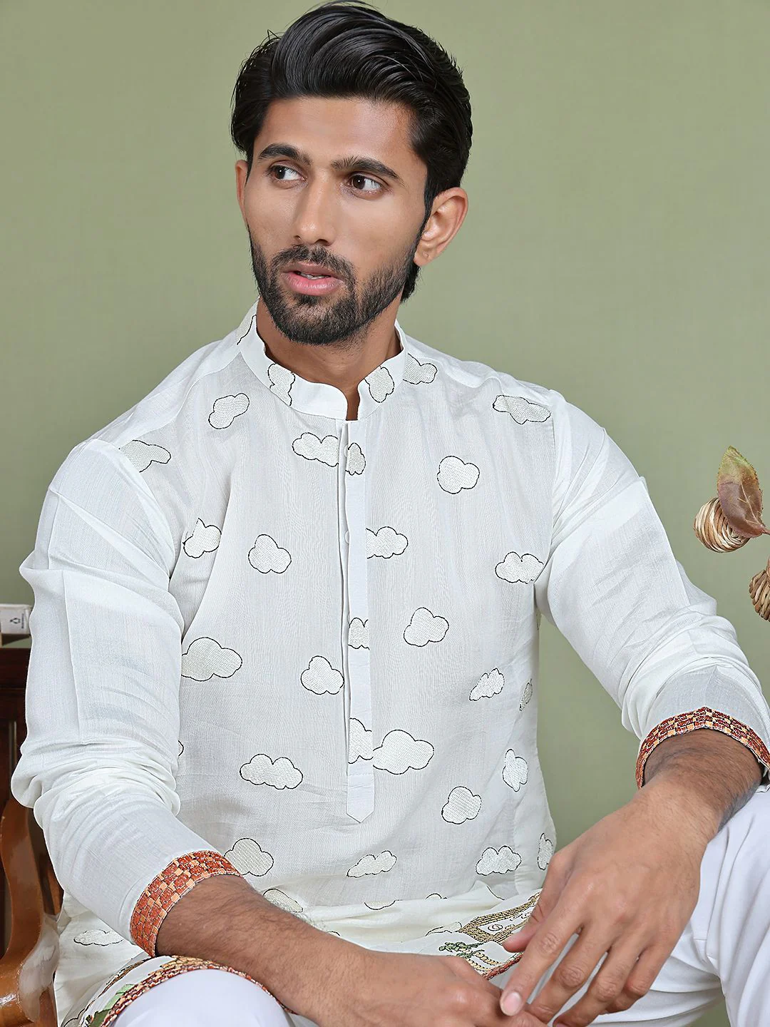Jompers Coversational Printed Embroidered Mandarin Collar Straight Kurta - Image 5