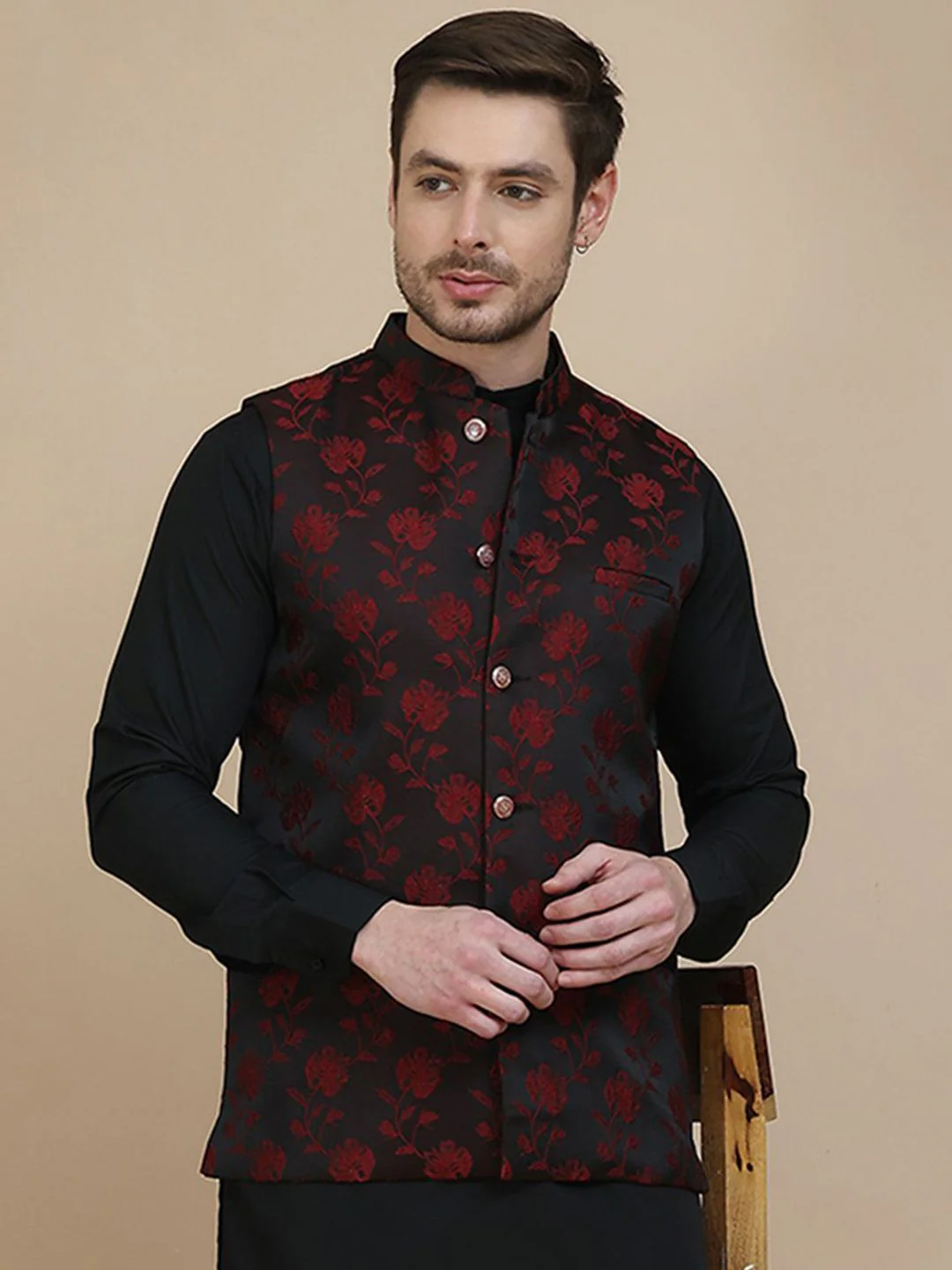 Jompers Embossed Woven Design Nehru Jacket - Image 6