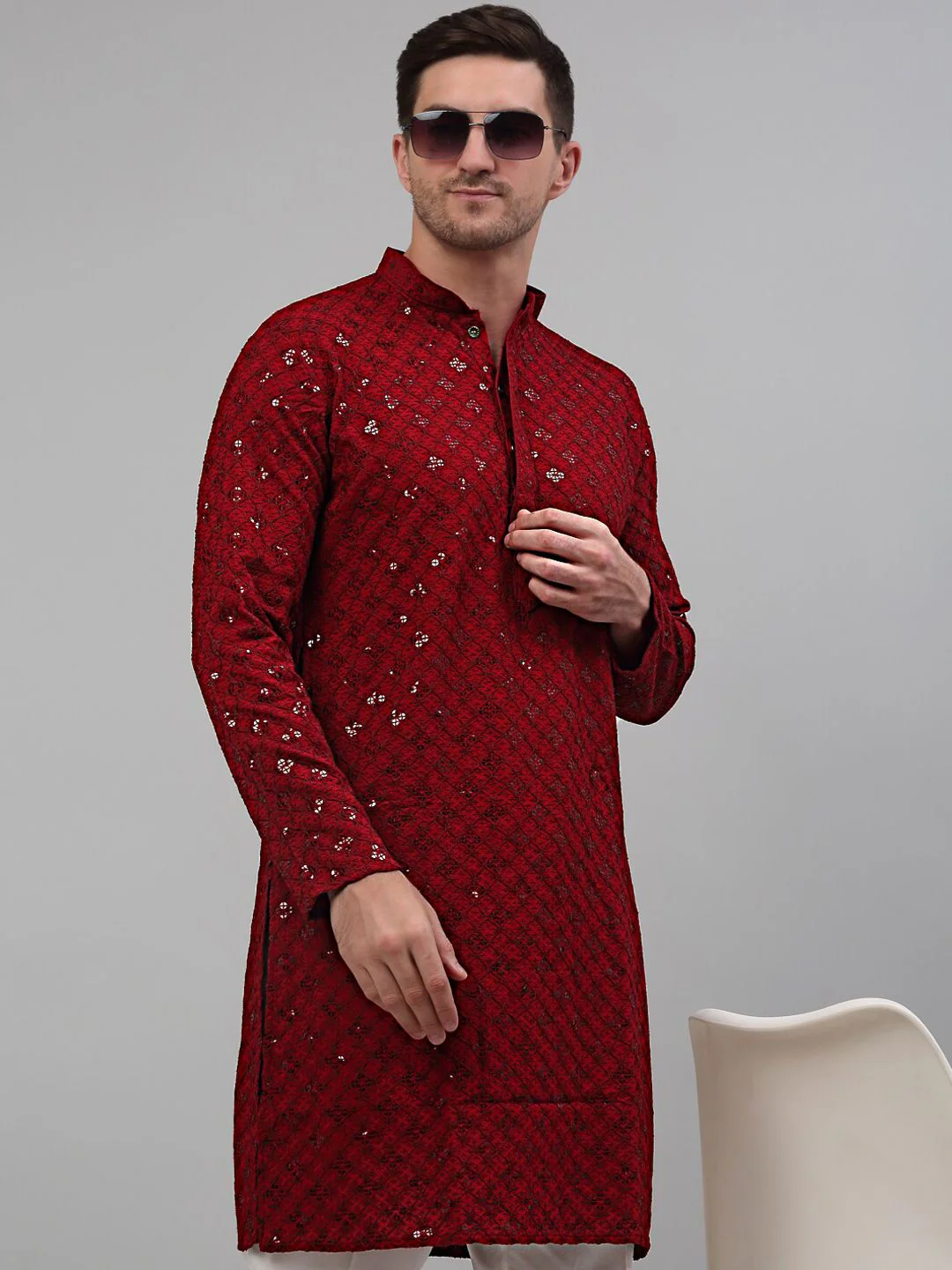 Jompers Embroidered Mandarin Collar Sequins Kurta - Image 3