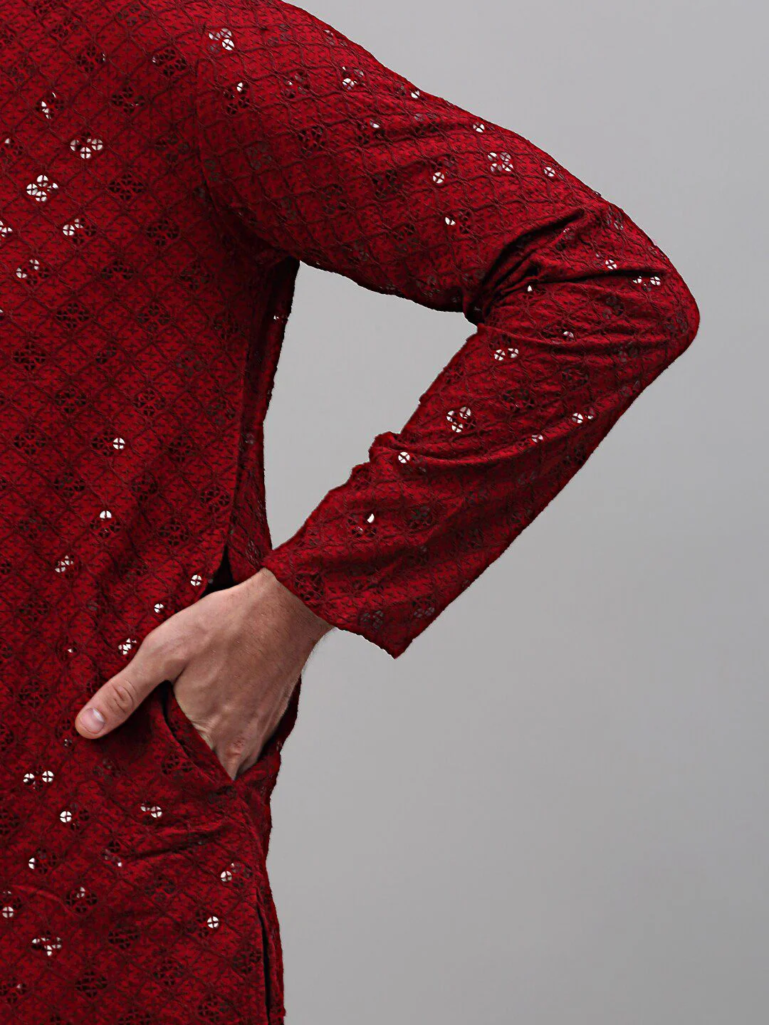 Jompers Embroidered Mandarin Collar Sequins Kurta - Image 6