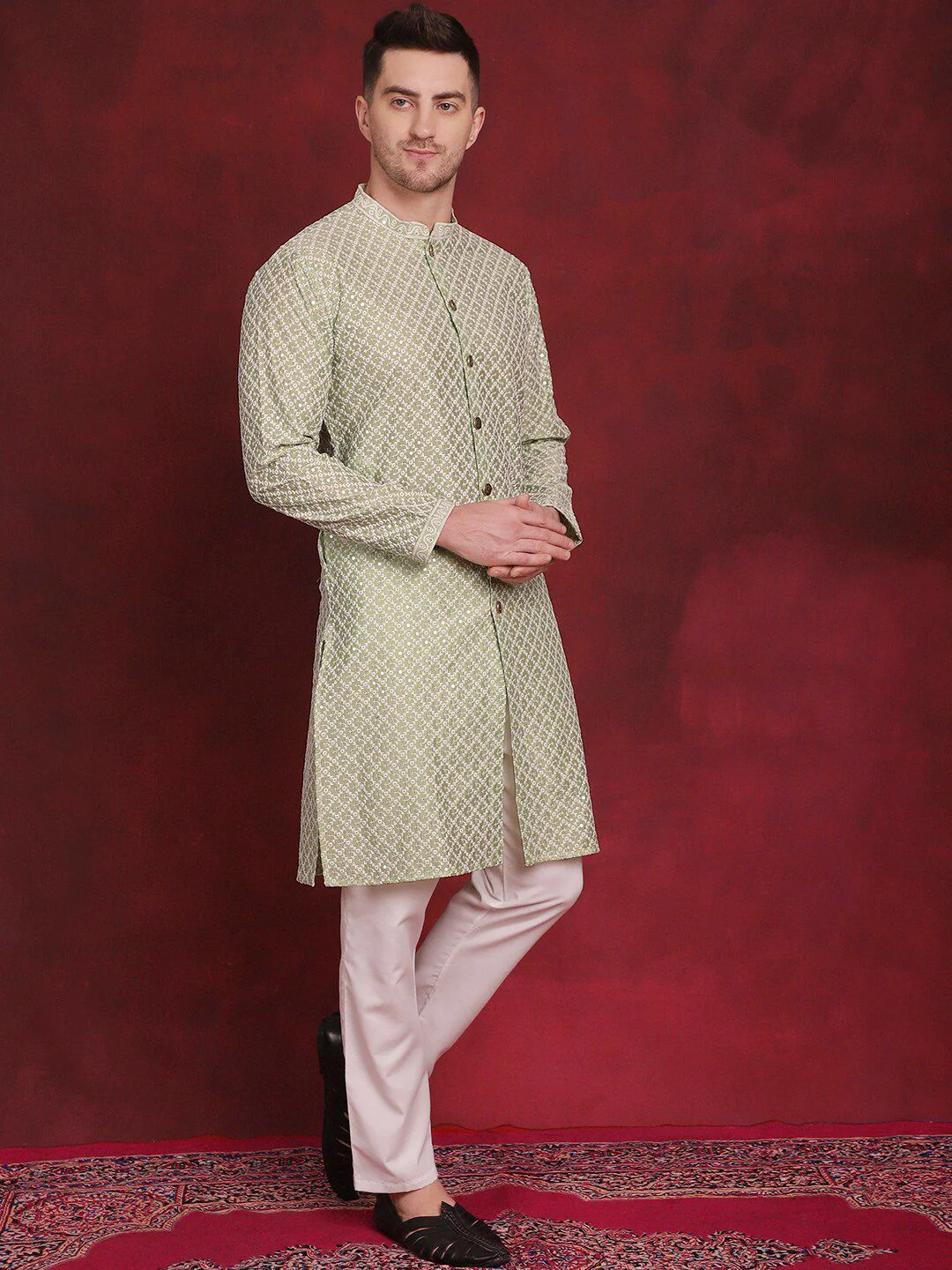 Jompers Embroidered Regular Sequinned Kurta with Pyjamas - Image 5